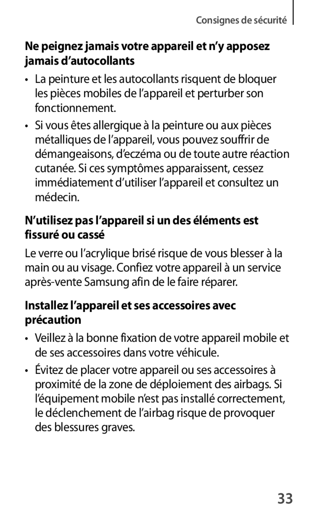 Samsung GT-S7390RWFVGF, GT-S7390RWFFTM, GT-S7390RWFBOG manual Installez l’appareil et ses accessoires avec précaution 