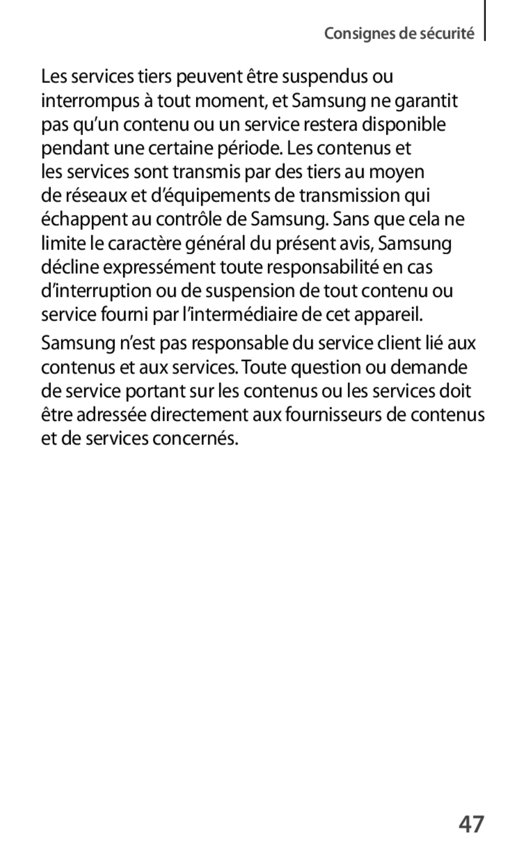 Samsung GT-S7390MKFVGF, GT-S7390RWFFTM, GT-S7390RWFBOG, GT-S7390WRFXEF manual Les services tiers peuvent être suspendus ou 