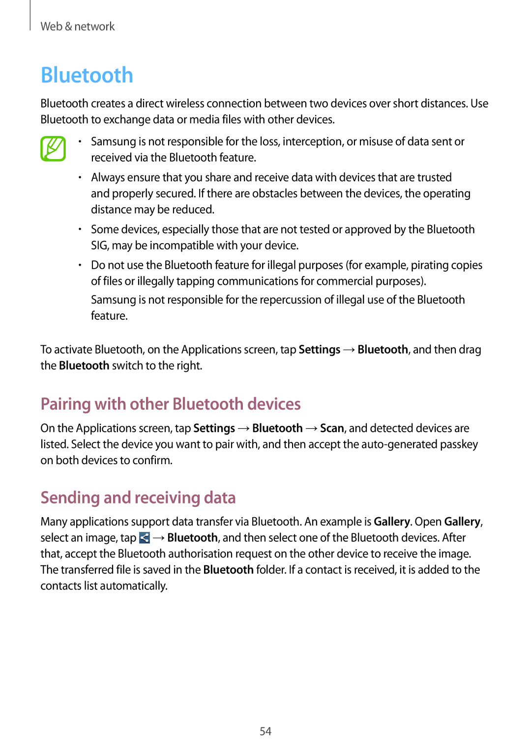 Samsung GT-S7392RWABGL, GT-S7392RWAXXV, GT-S7392WRAXXV Pairing with other Bluetooth devices, Sending and receiving data 