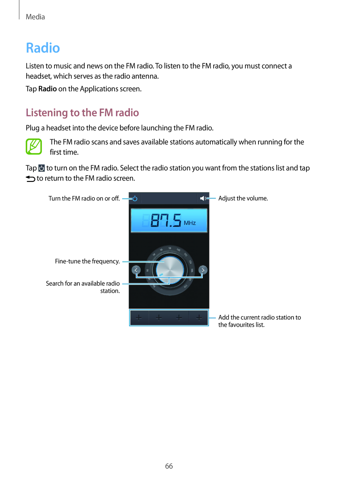 Samsung GT-S7392MKABGL, GT-S7392RWAXXV, GT-S7392WRAXXV, GT-S7392MKAXXV, GT2S7392MKABGL manual Radio, Listening to the FM radio 