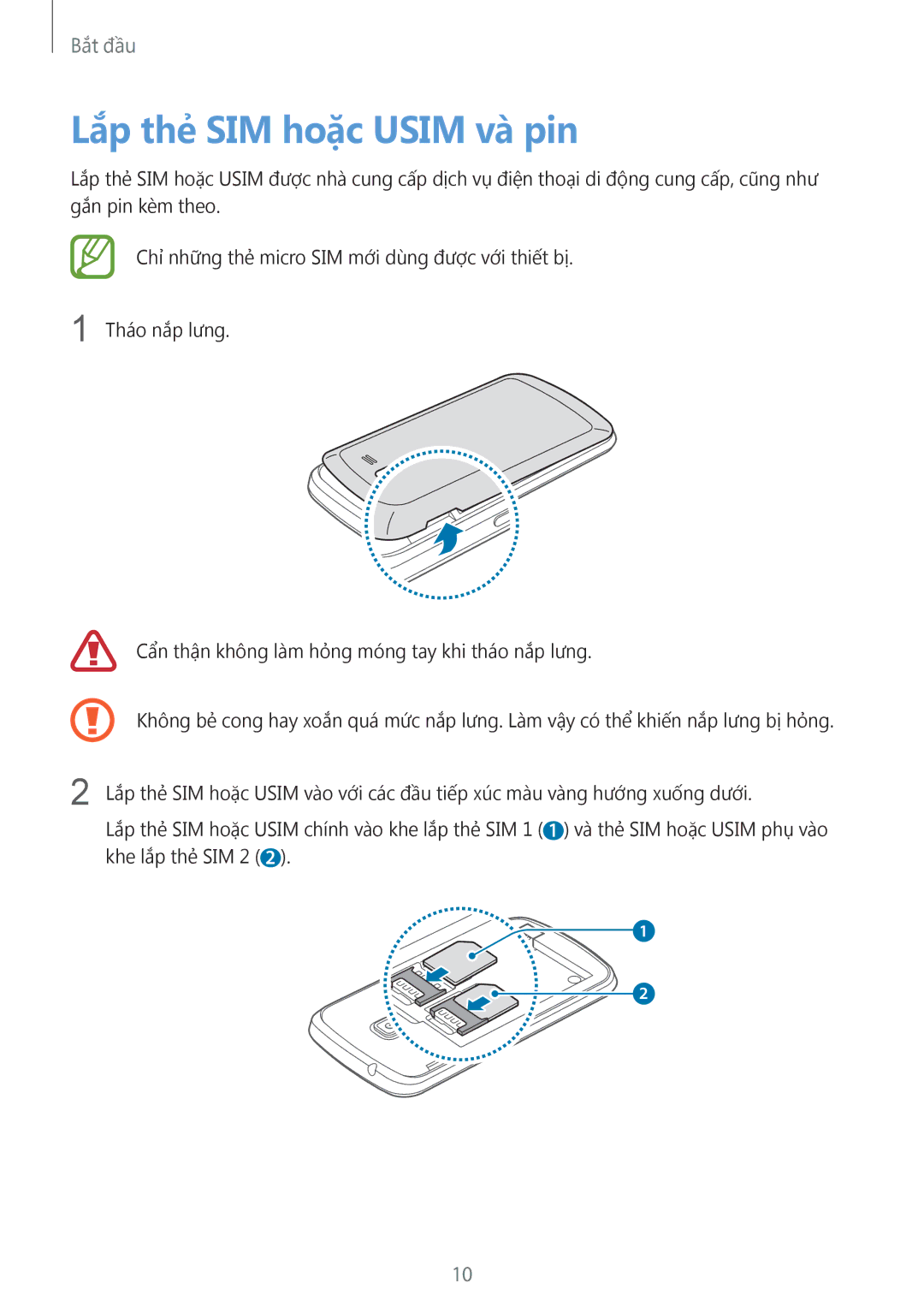 Samsung GT-S7392WRAXXV, GT-S7392RWAXXV, GT-S7392MKAXXV manual Lắp thẻ SIM hoặc Usim và pin 