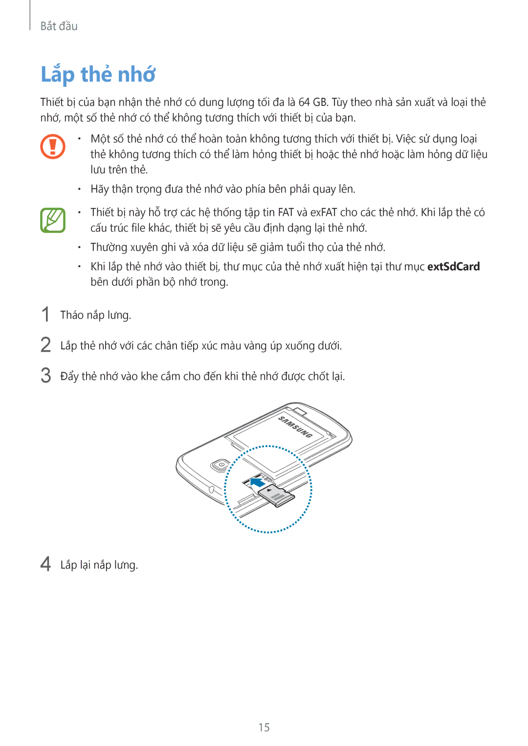Samsung GT-S7392RWAXXV, GT-S7392WRAXXV, GT-S7392MKAXXV manual Lắp thẻ nhớ 
