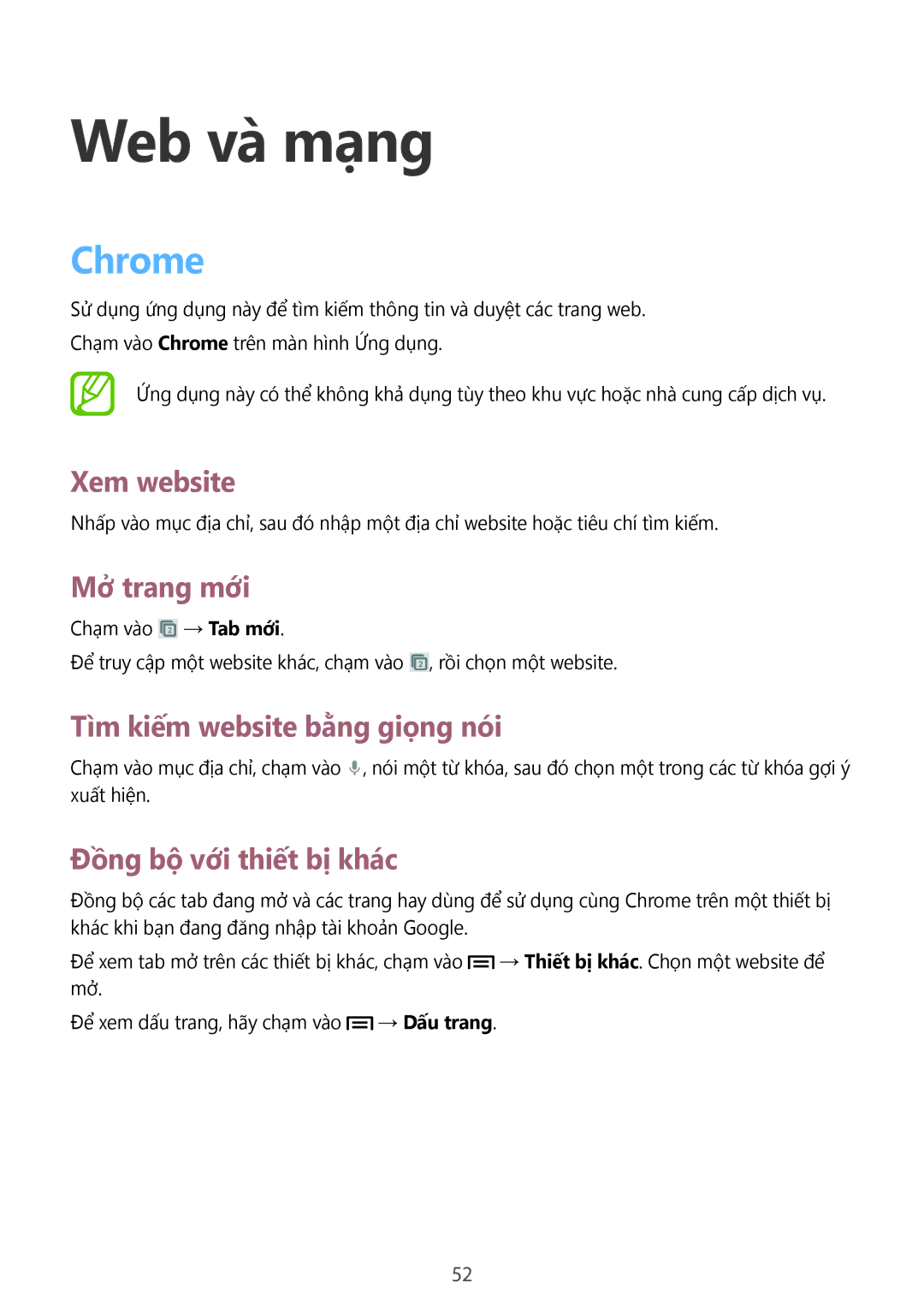 Samsung GT-S7392WRAXXV, GT-S7392RWAXXV, GT-S7392MKAXXV manual Web và mạng, Chrome 