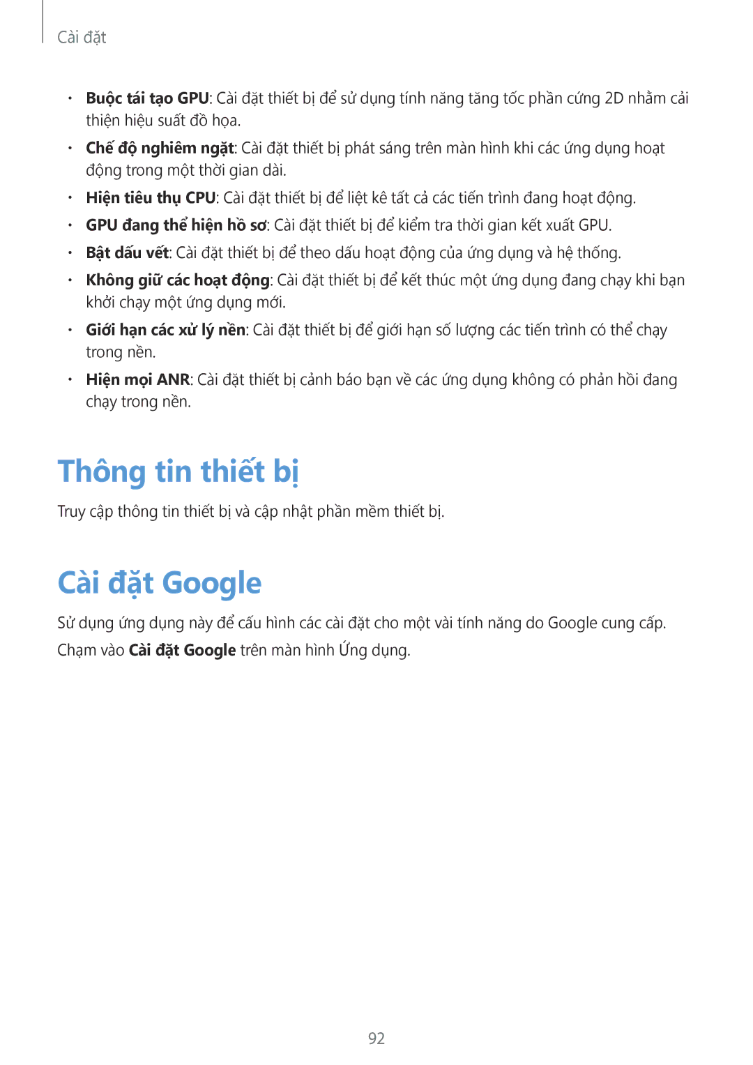Samsung GT-S7392MKAXXV, GT-S7392RWAXXV, GT-S7392WRAXXV manual Thông tin thiết bị, Cài đặt Google 