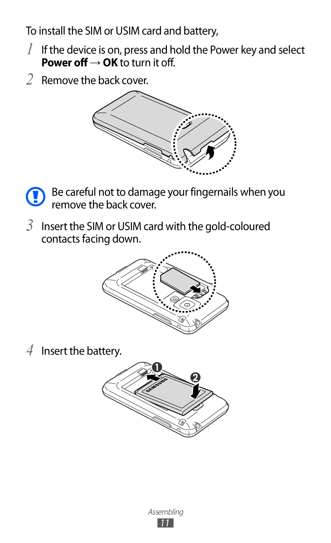 Samsung GT-S7500 user manual Assembling 