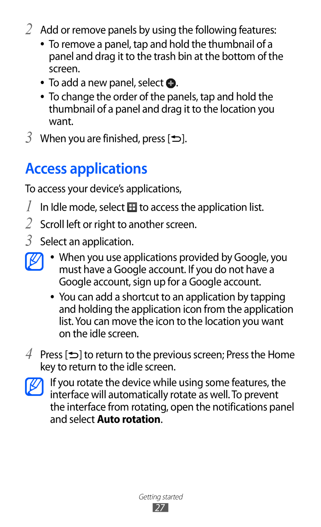 Samsung GT-S7500 user manual Access applications, To access your device’s applications, Select an application 