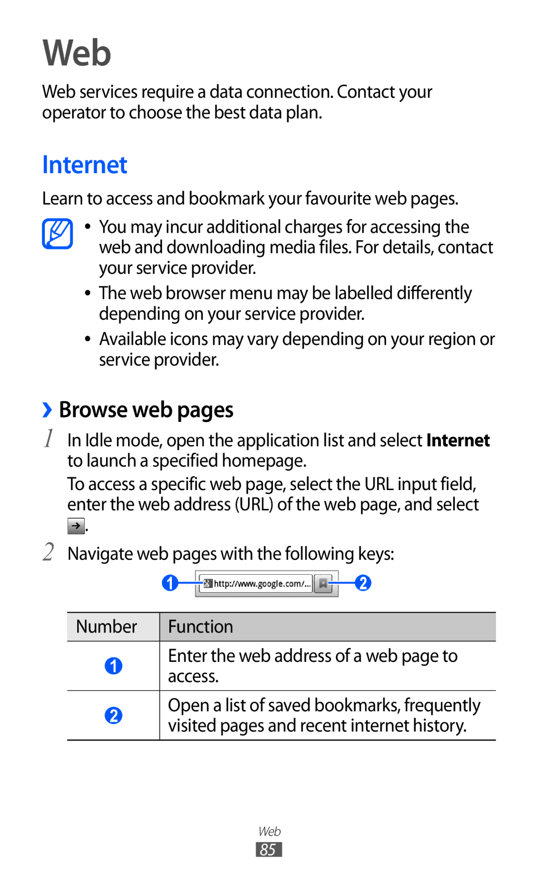 Samsung GT-S7500 user manual Web, Internet, ››Browse web pages 