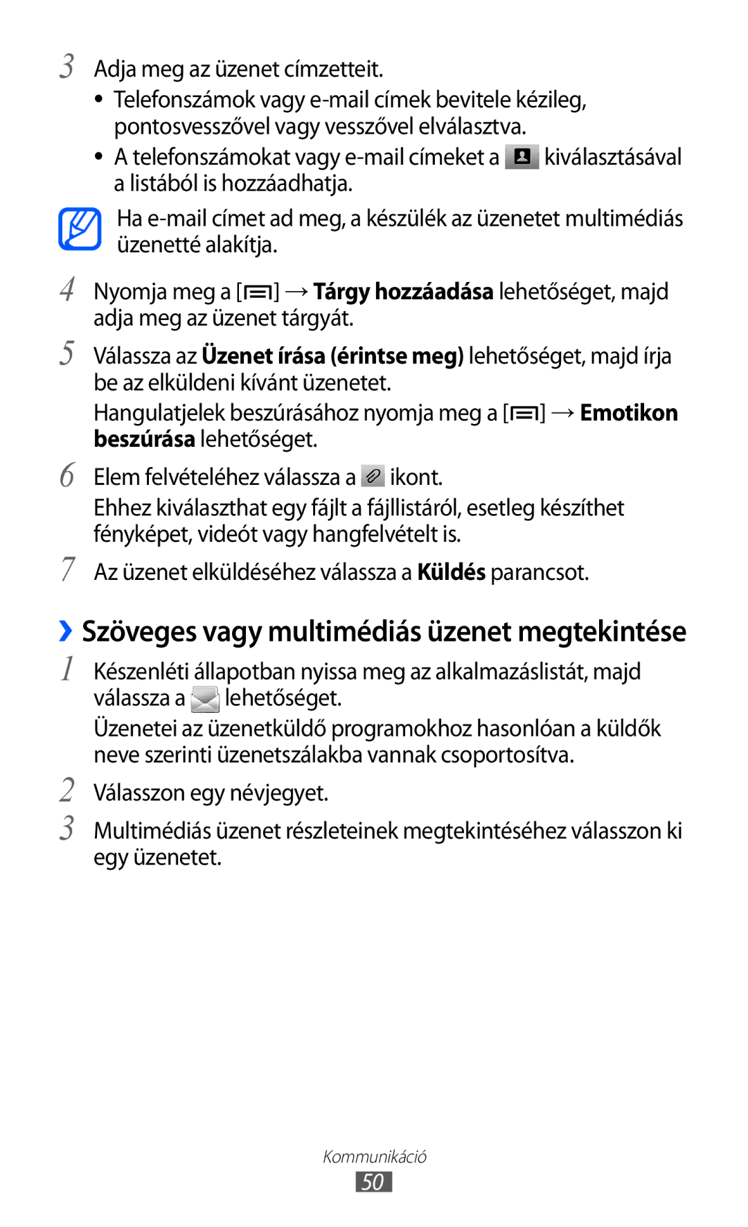 Samsung GT-S7500ABACNX, GT-S7500ABADBT, GT-S7500ABAATO, GT-S7500ABAVD2 manual ››Szöveges vagy multimédiás üzenet megtekintése 