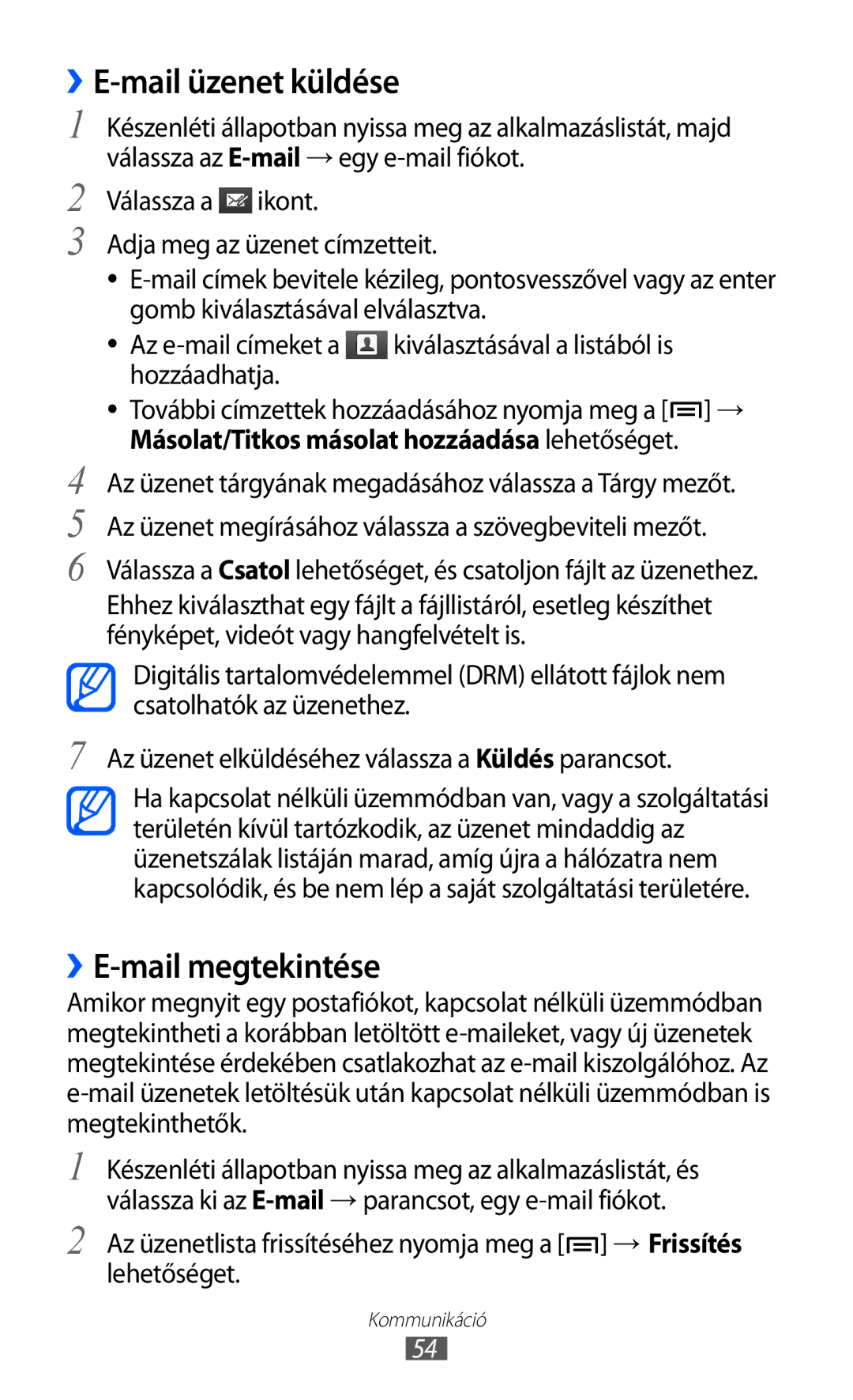 Samsung GT-S7500ABAMTL, GT-S7500ABADBT, GT-S7500ABAATO, GT-S7500ABAVD2 manual ››E-mail üzenet küldése, ››E-mail megtekintése 