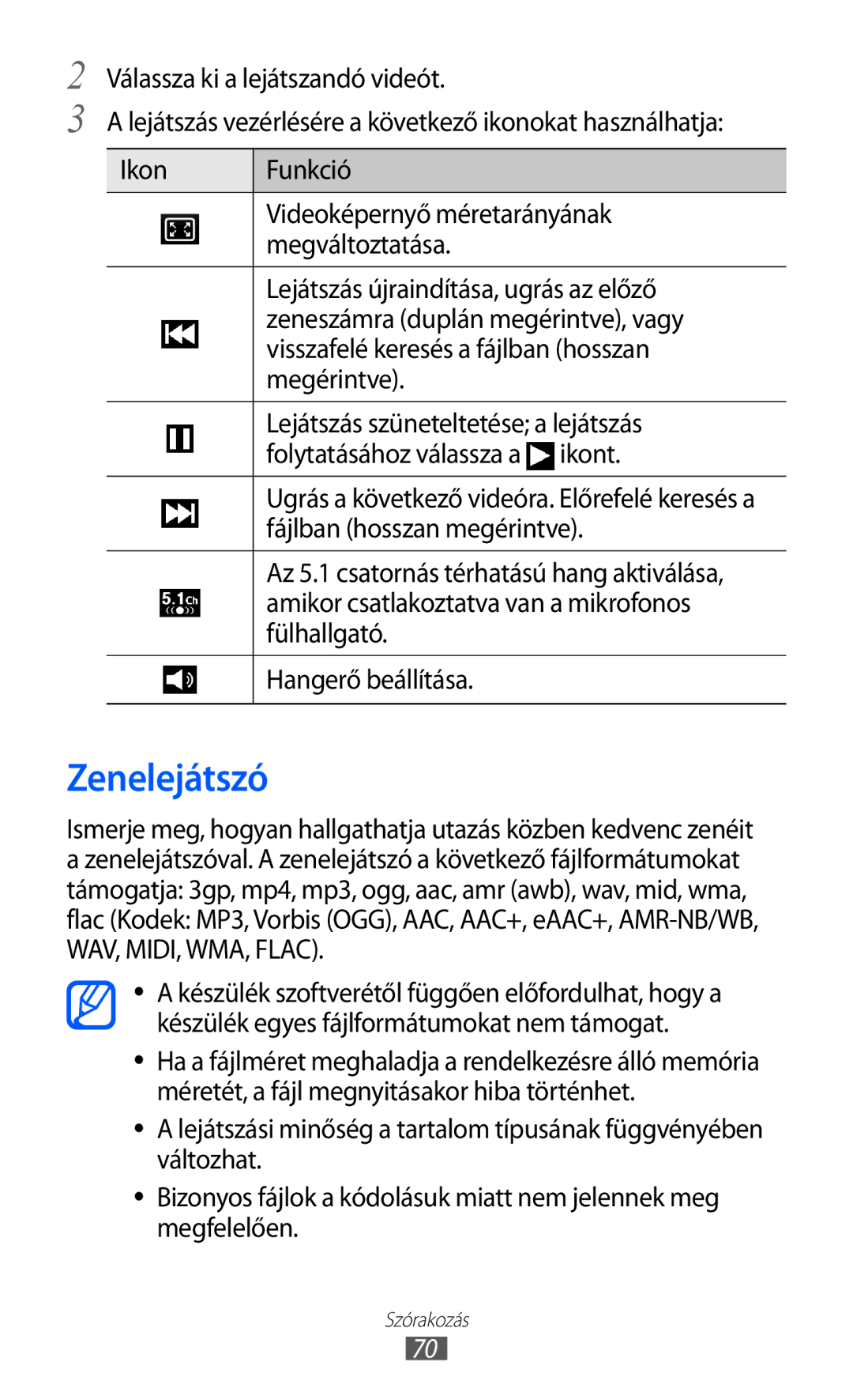 Samsung GT-S7500ABAVD2, GT-S7500ABADBT Zenelejátszó, Fájlban hosszan megérintve, Amikor csatlakoztatva van a mikrofonos 