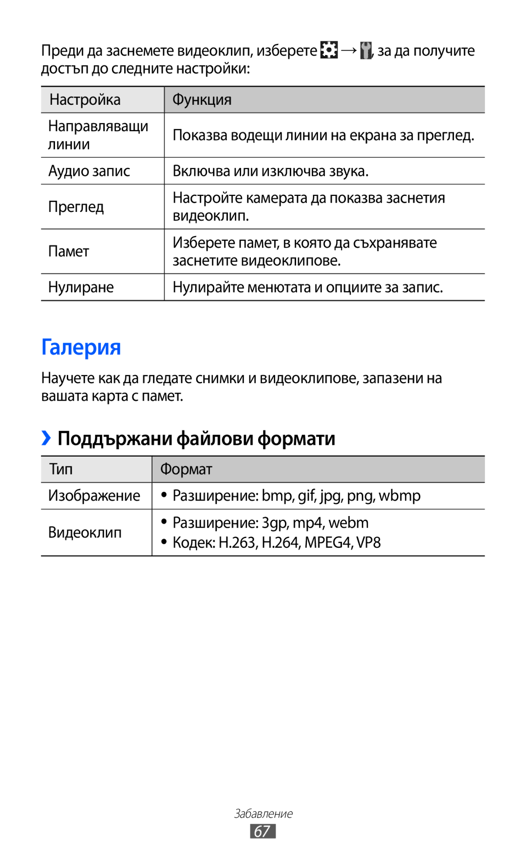 Samsung GT2S7500CWAMTL, GT-S7500ABAMTL, GT-S7500CWAMTL, GT2S7500ABAMTL manual Галерия, ››Поддържани файлови формати 