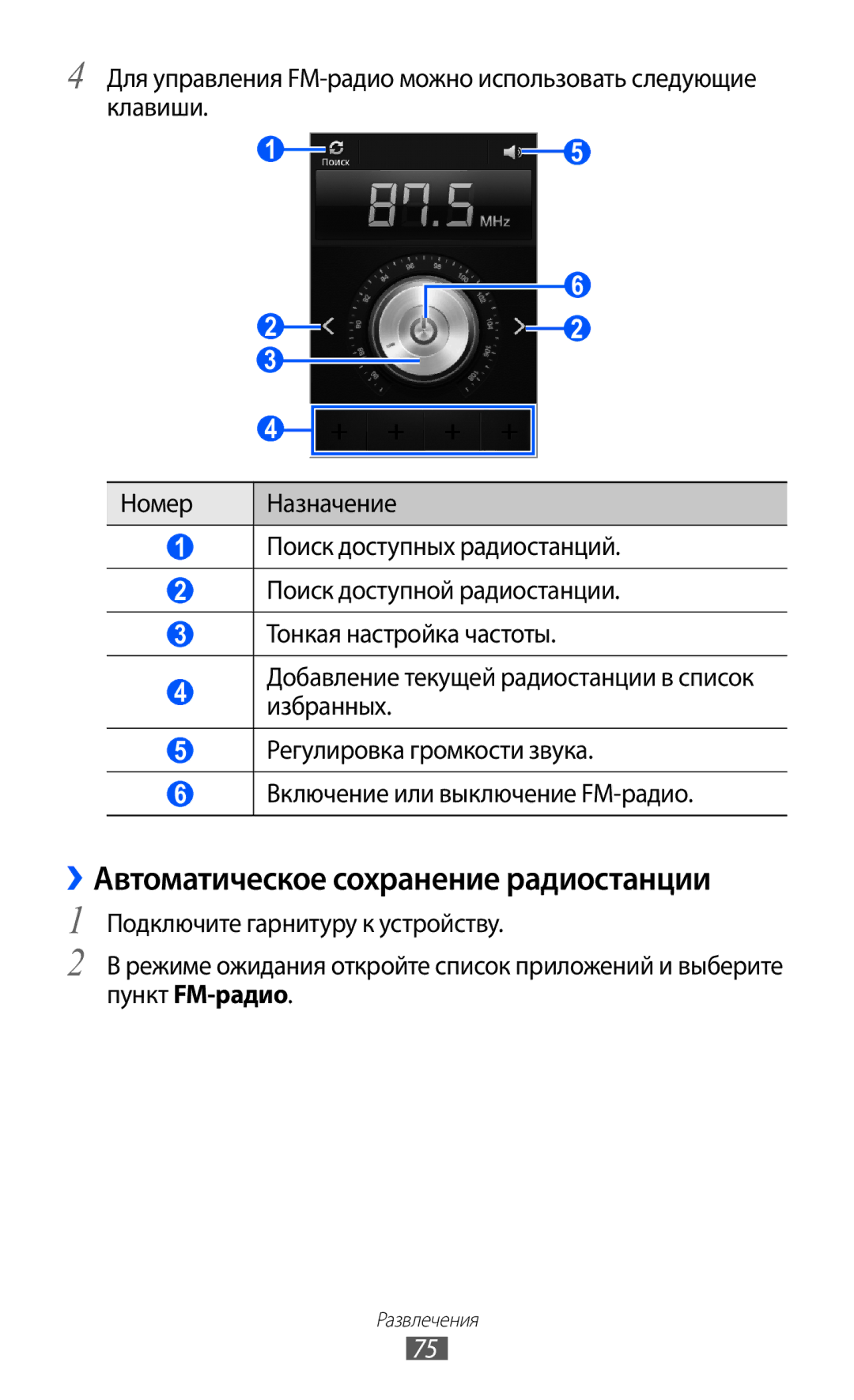 Samsung GT-S7500ABASER, GT-S7500CWASER, GT-S7500HKASER manual ››Автоматическое сохранение радиостанции 