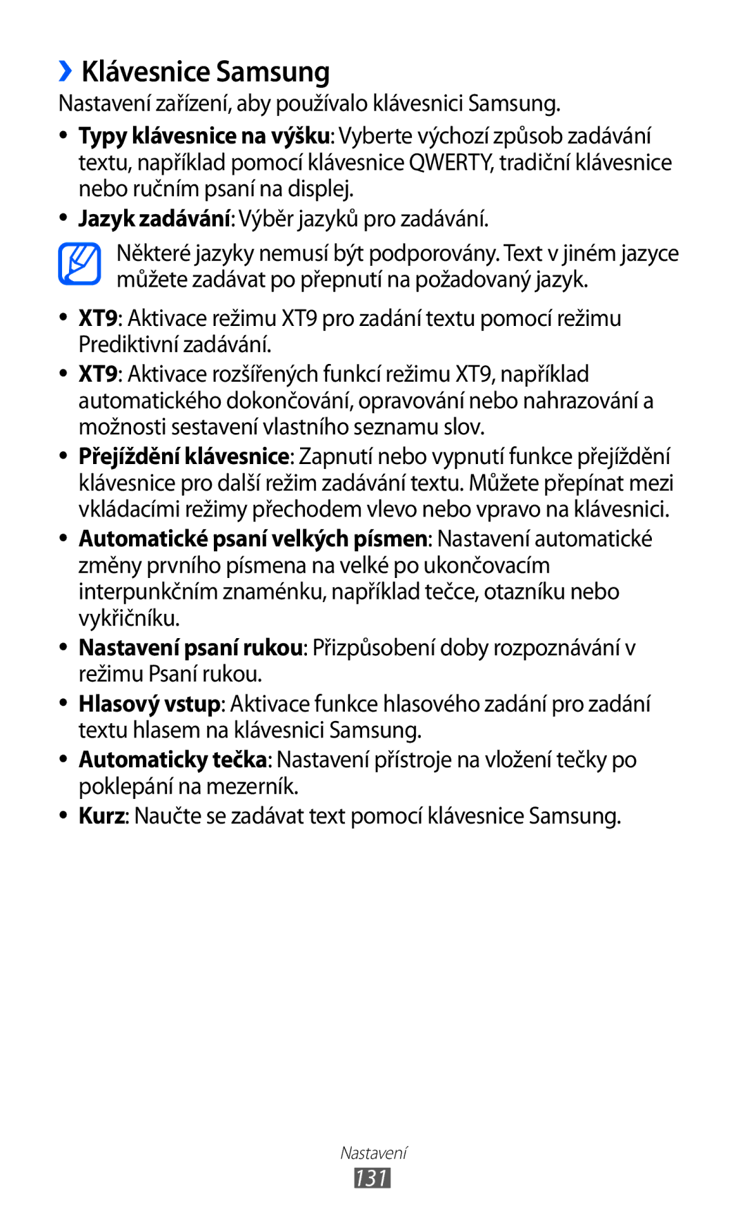 Samsung GT2S7500ABAXSK, GT-S7500ABAXEZ, GT2S7500ABAVDC, GT-S7500ABAXSK, GT-S7500ABAVDC manual ››Klávesnice Samsung, 131 