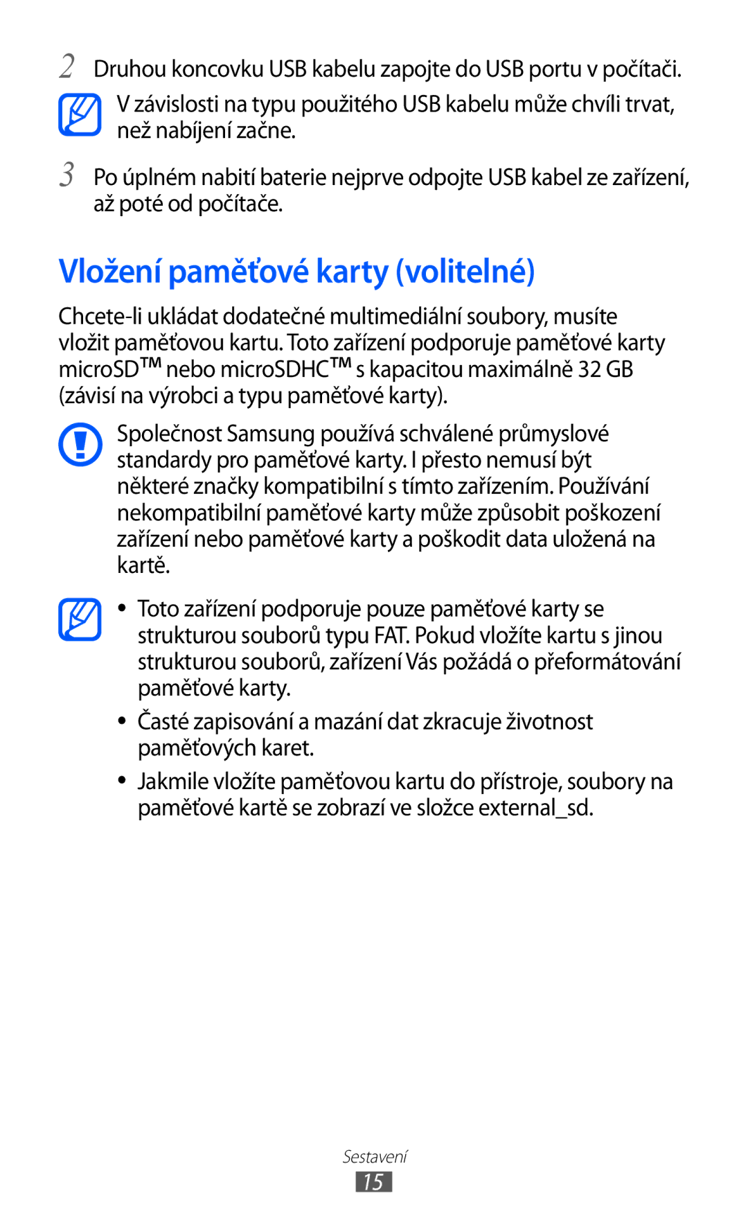 Samsung GT-S7500ABAXEZ, GT2S7500ABAXSK, GT2S7500ABAVDC, GT-S7500ABAXSK, GT-S7500ABAVDC manual Vložení paměťové karty volitelné 