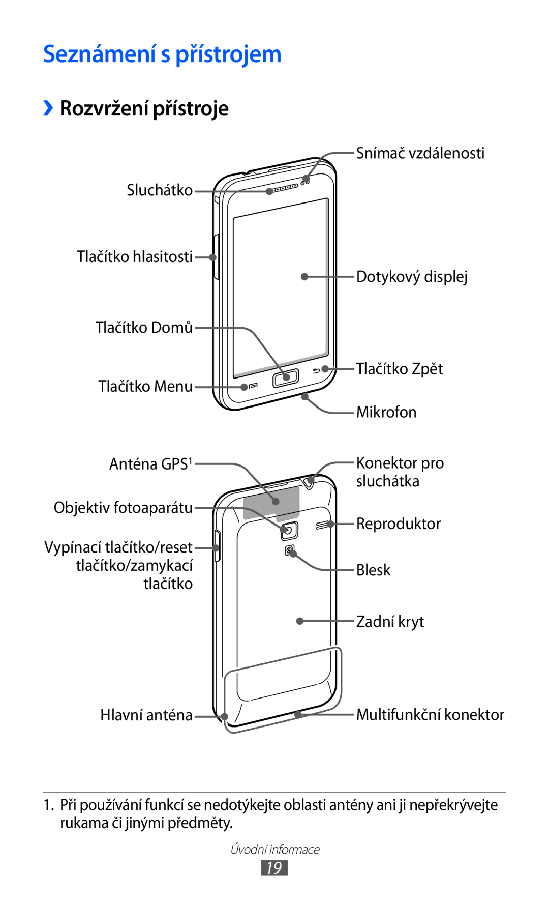 Samsung GT-S7500ABAVDC, GT-S7500ABAXEZ, GT2S7500ABAXSK, GT2S7500ABAVDC manual Seznámení s přístrojem, ››Rozvržení přístroje 