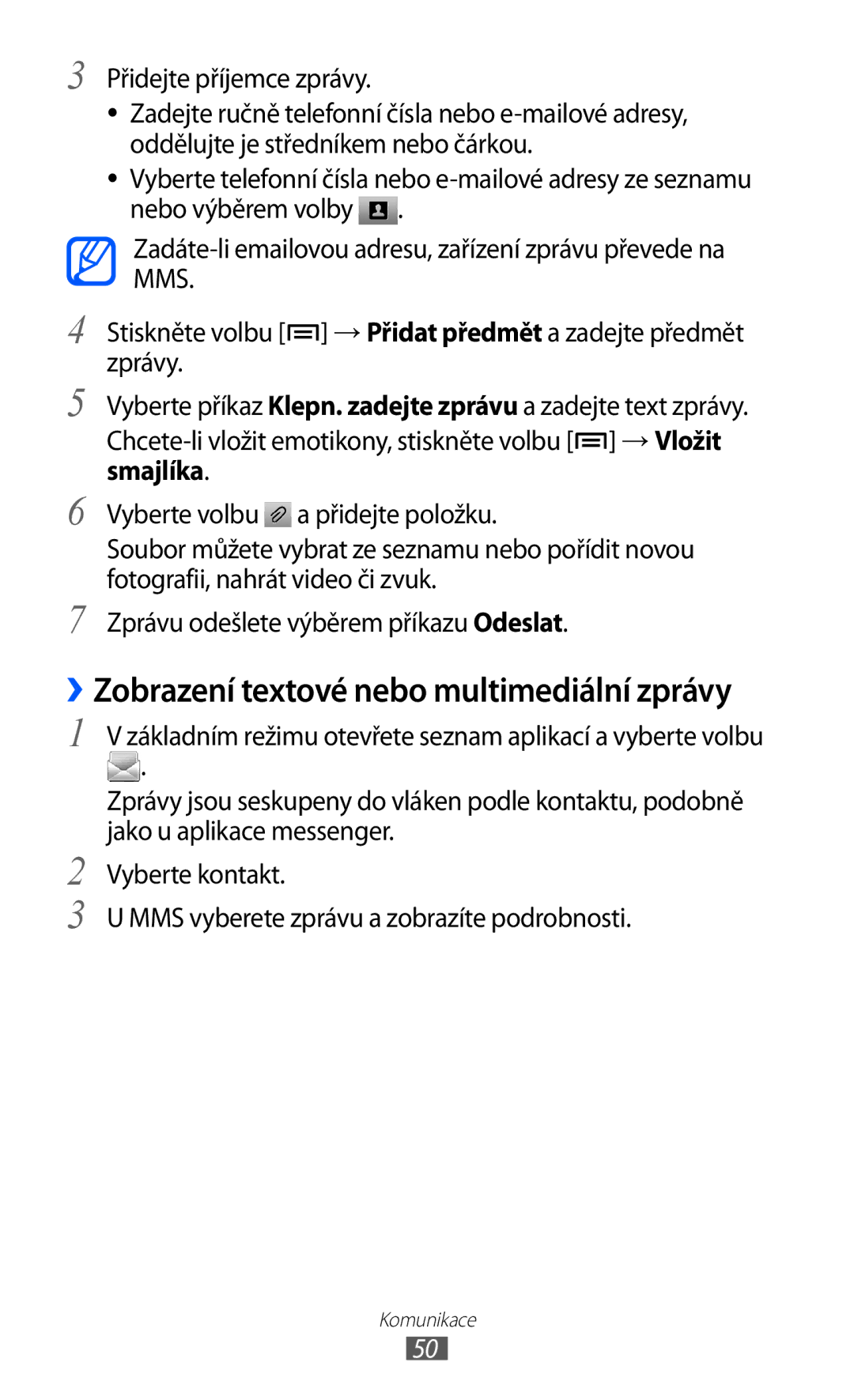 Samsung GT-S7500ABAXEZ, GT2S7500ABAXSK, GT2S7500ABAVDC, GT-S7500ABAXSK manual ››Zobrazení textové nebo multimediální zprávy 