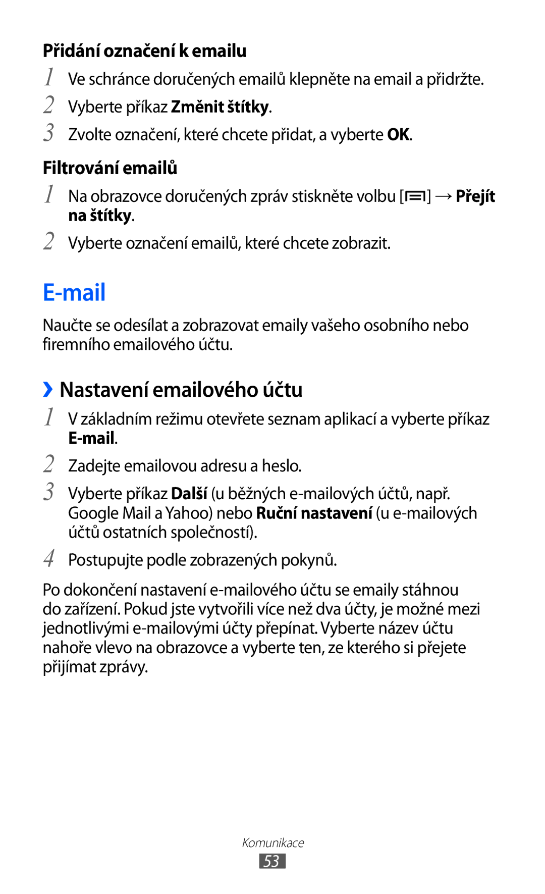 Samsung GT-S7500ABAXSK, GT-S7500ABAXEZ, GT2S7500ABAXSK, GT2S7500ABAVDC manual Mail, ››Nastavení emailového účtu, Na štítky 