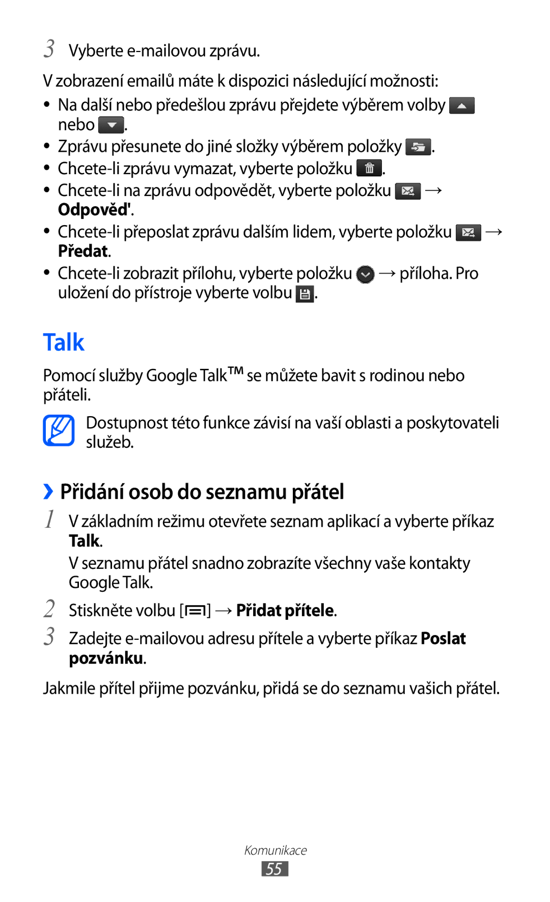 Samsung GT-S7500ABAXEZ manual Talk, ››Přidání osob do seznamu přátel, Nebo, Odpověd, Uložení do přístroje vyberte volbu 