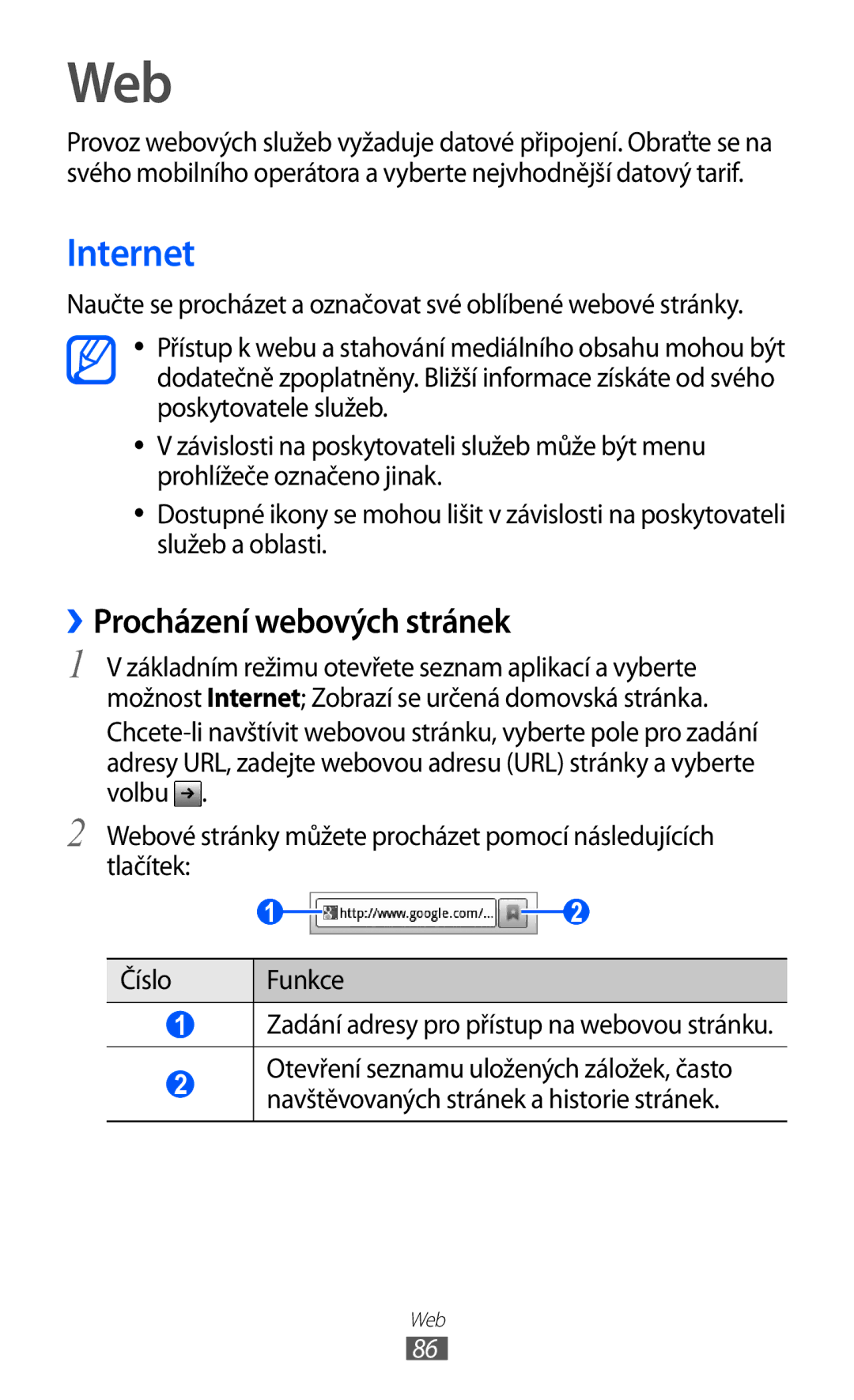 Samsung GT2S7500ABAXSK, GT-S7500ABAXEZ, GT2S7500ABAVDC, GT-S7500ABAXSK manual Web, Internet, ››Procházení webových stránek 