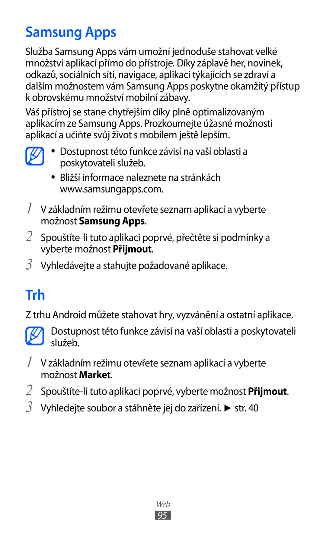 Samsung GT-S7500ABAXEZ, GT2S7500ABAXSK, GT2S7500ABAVDC, GT-S7500ABAXSK, GT-S7500ABAVDC manual Samsung Apps, Trh 