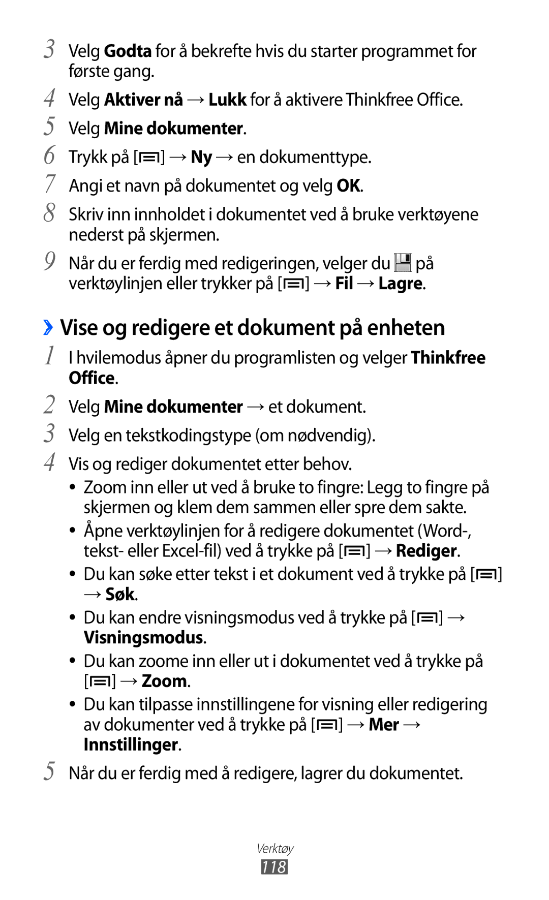 Samsung GT-S7500CWANEE, GT-S7500ABANEE manual ››Vise og redigere et dokument på enheten, Velg Mine dokumenter, Office, → Søk 