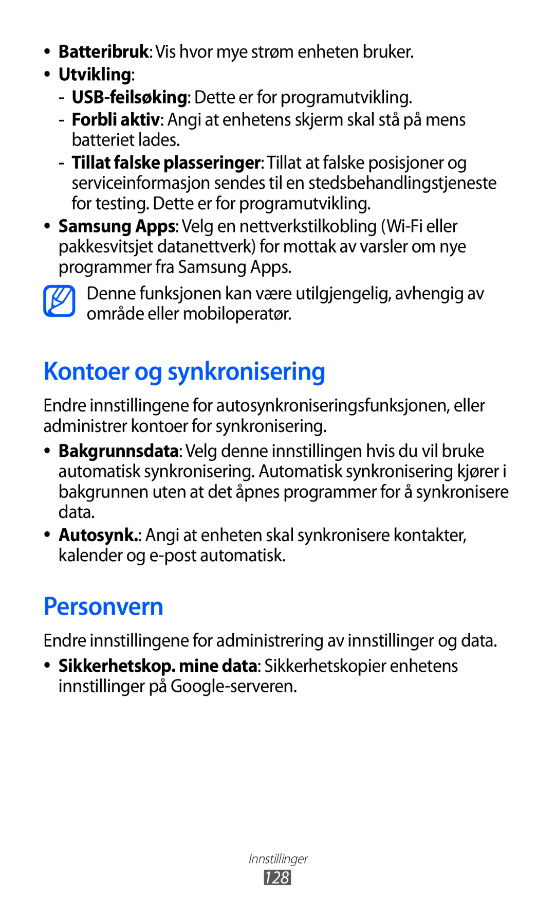 Samsung GT-S7500CWANEE, GT-S7500ABANEE manual Kontoer og synkronisering, Personvern 