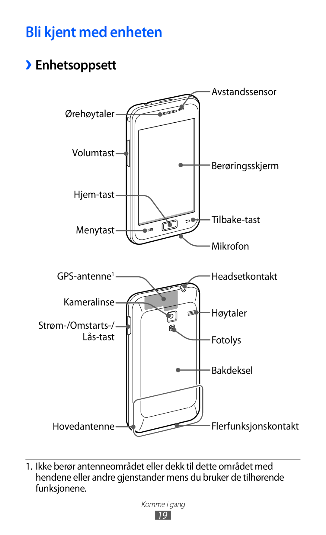 Samsung GT-S7500ABANEE, GT-S7500CWANEE manual Bli kjent med enheten, ››Enhetsoppsett 