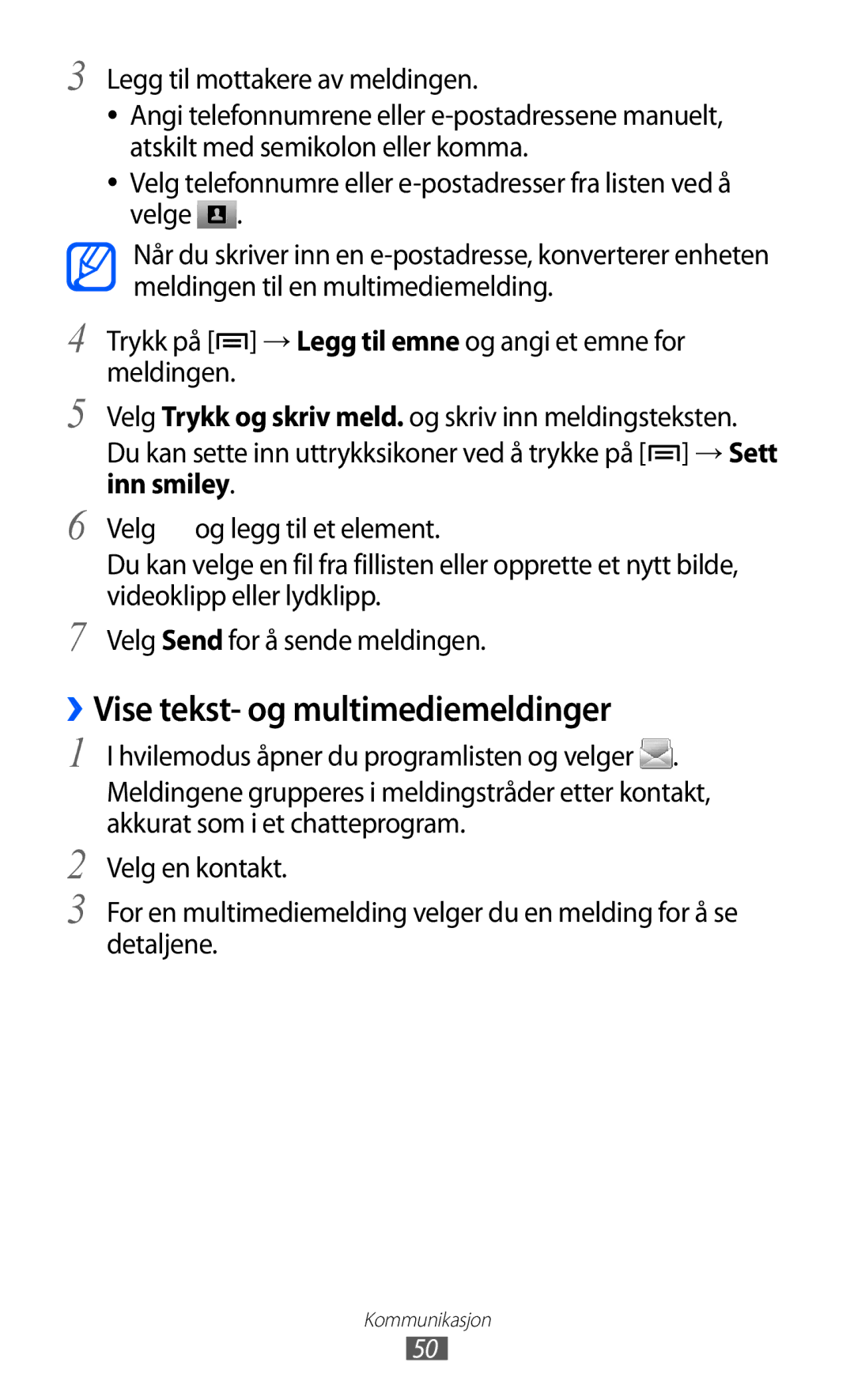Samsung GT-S7500CWANEE, GT-S7500ABANEE manual ››Vise tekst- og multimediemeldinger 