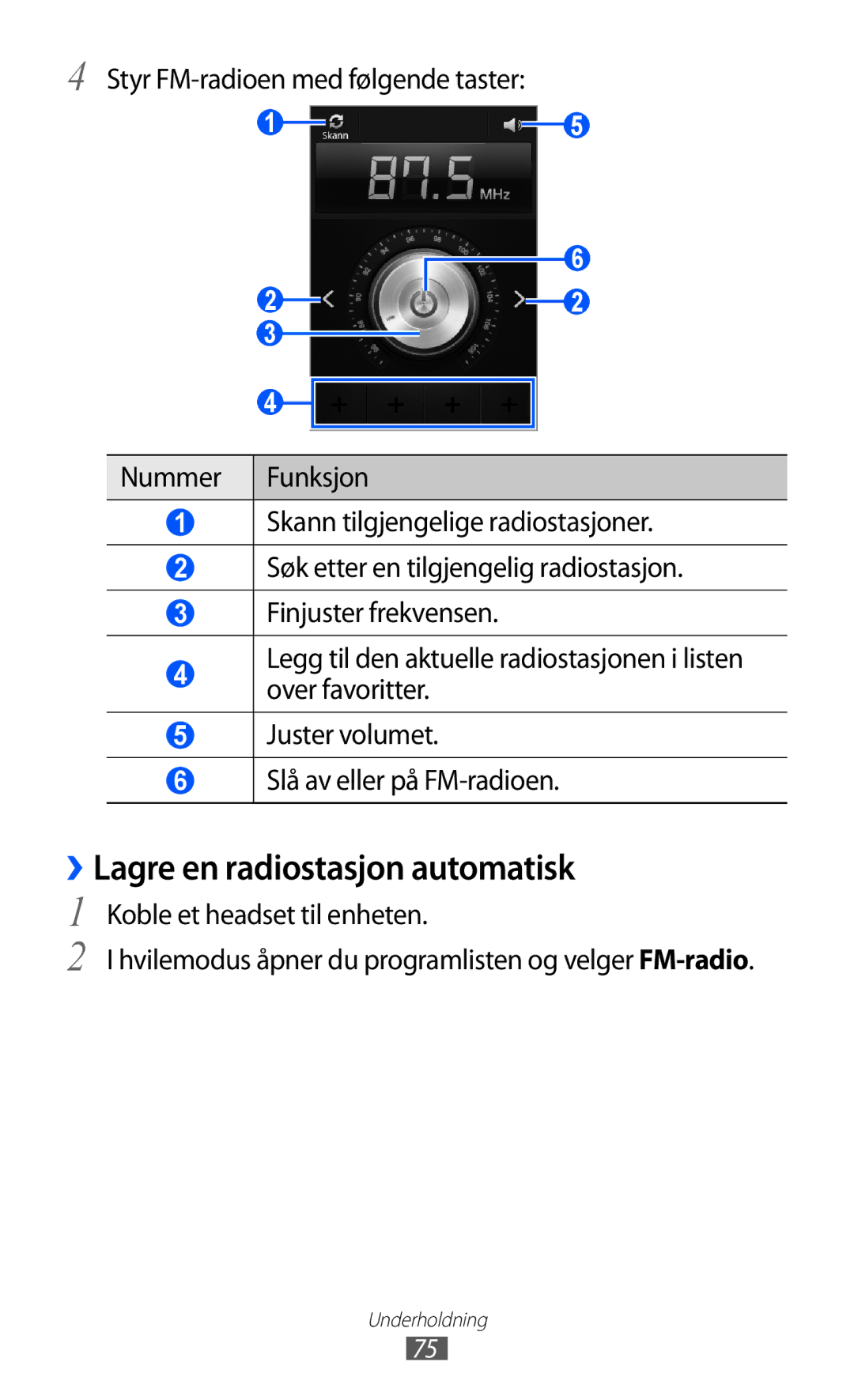 Samsung GT-S7500ABANEE, GT-S7500CWANEE manual ››Lagre en radiostasjon automatisk 