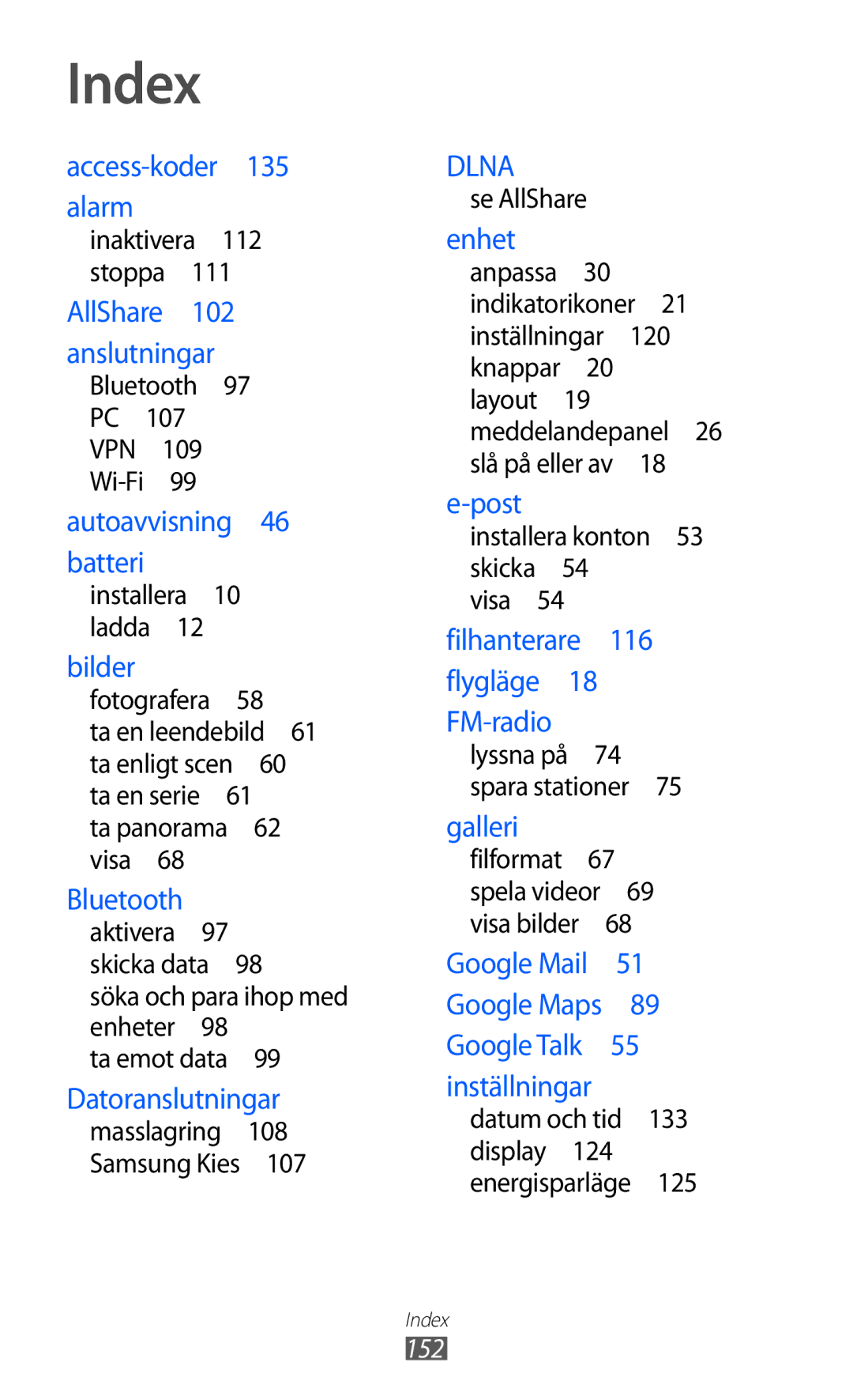 Samsung GT-S7500CWANEE, GT-S7500ABANEE manual Index, Dlna 