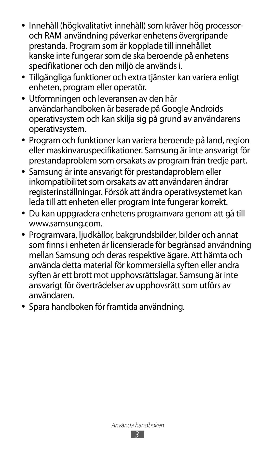 Samsung GT-S7500ABANEE, GT-S7500CWANEE manual Spara handboken för framtida användning 