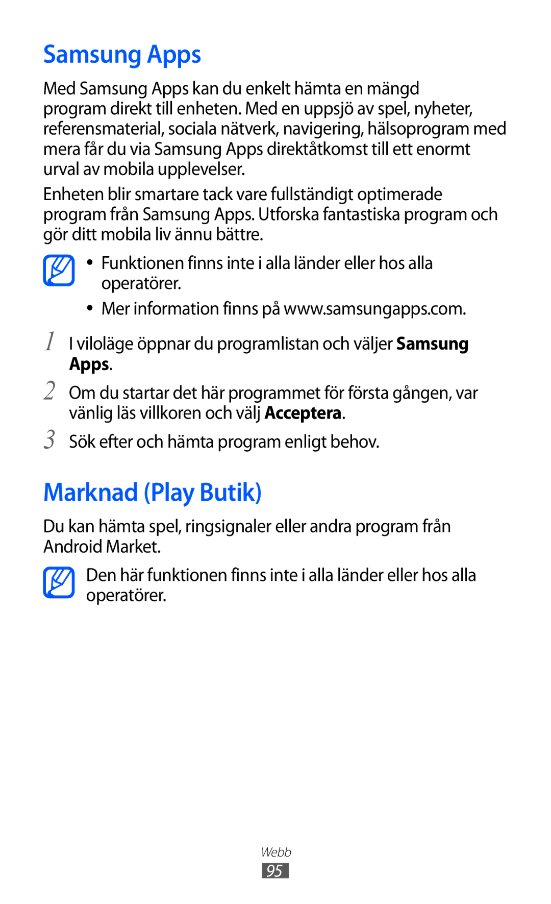 Samsung GT-S7500ABANEE, GT-S7500CWANEE manual Samsung Apps, Marknad Play Butik, Sök efter och hämta program enligt behov 