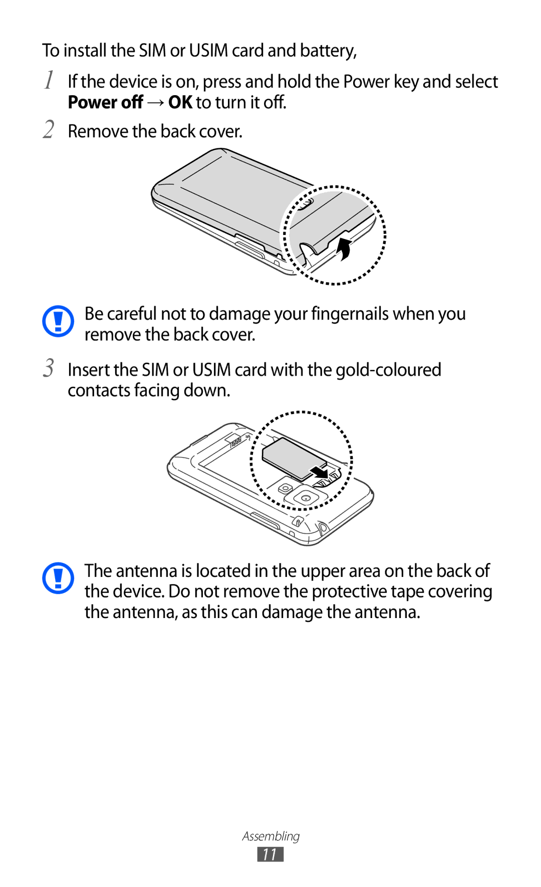 Samsung GT-S7500ABAEUR, GT-S7500CWATUR, GT-S7500ABADBT, GT-S7500CWADBT, GT-S7500CWATCL, GT-S7500ABAATO manual Assembling 