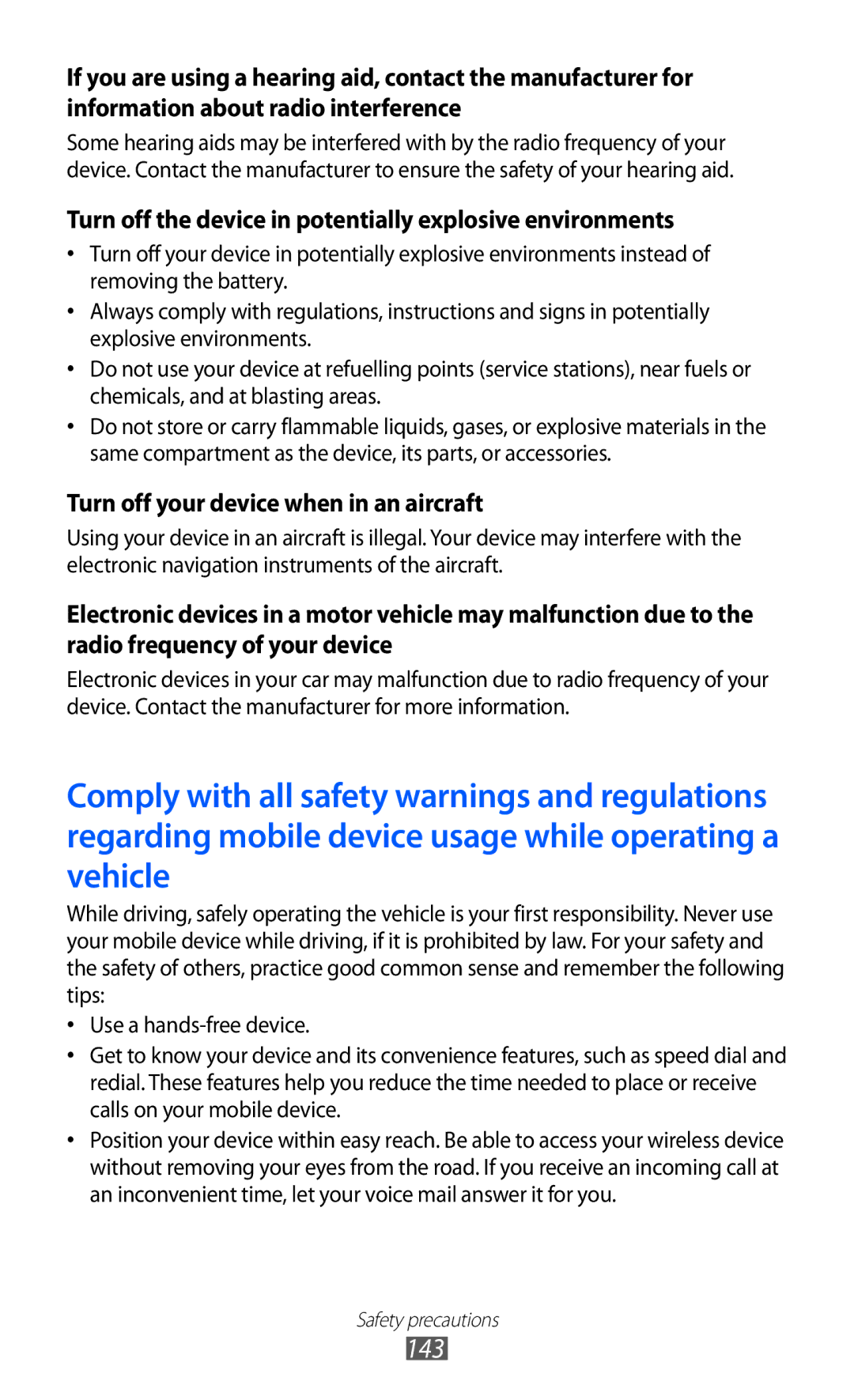 Samsung GT-S7500ABAAUT, GT-S7500CWATUR, GT-S7500ABADBT manual 143, Turn off the device in potentially explosive environments 