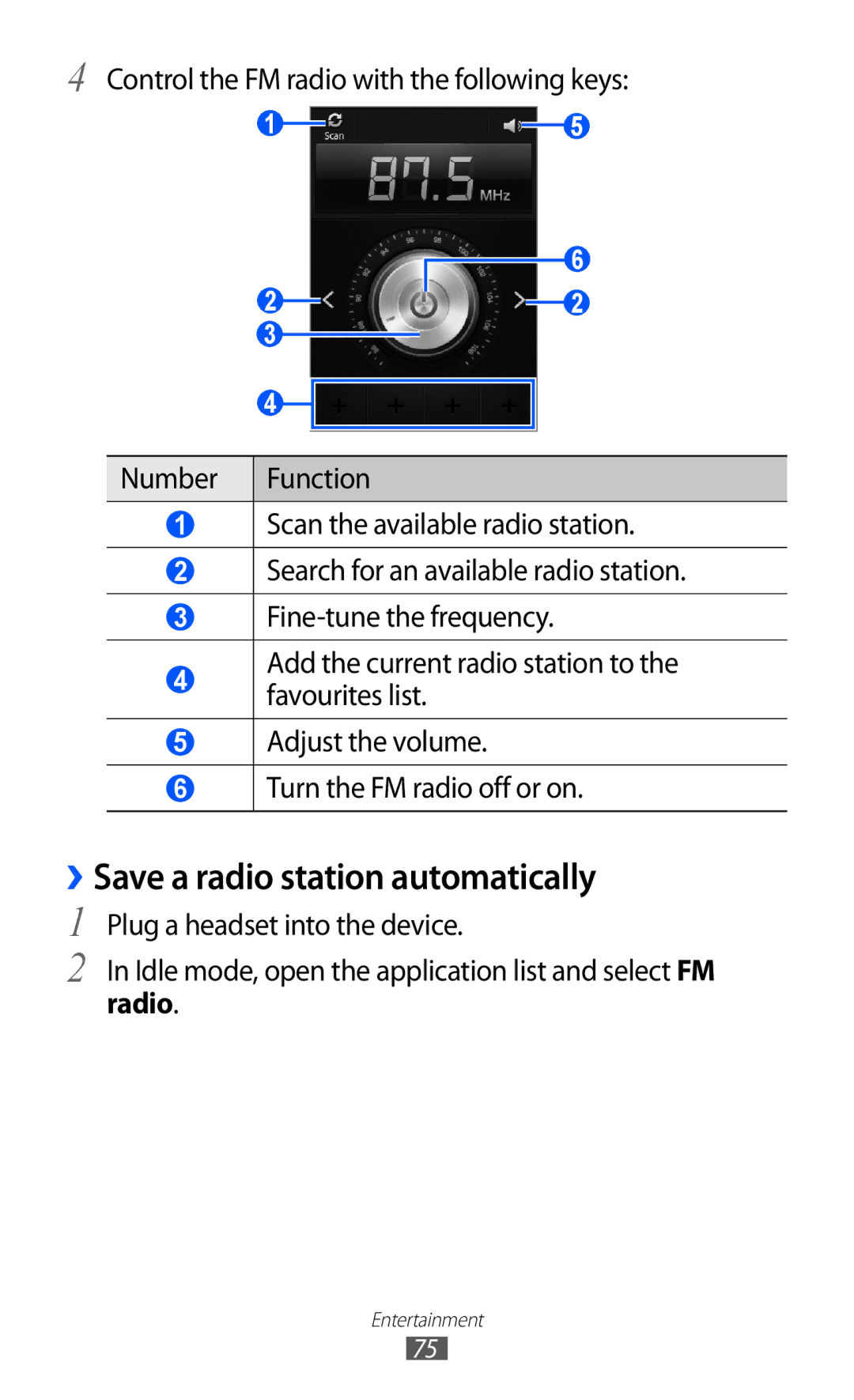 Samsung GT-S7500HKASER, GT-S7500CWATUR, GT-S7500ABADBT, GT-S7500CWADBT manual ››Save a radio station automatically, Radio 