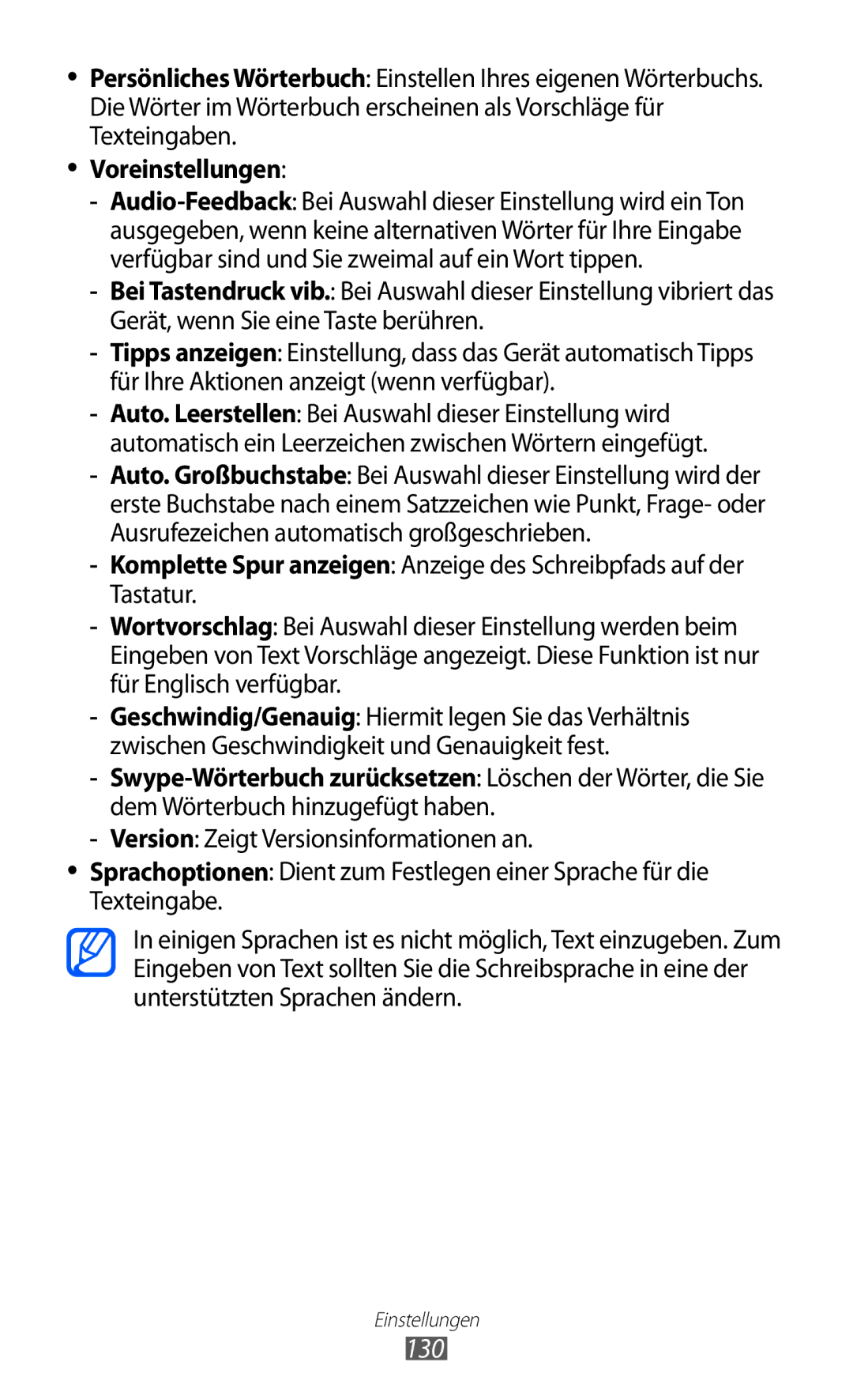 Samsung GT-S7500ABAHUI, GT-S7500CWATUR, GT-S7500ABADBT, GT-S7500CWADBT, GT-S7500CWATCL, GT-S7500ABAATO 130, Voreinstellungen 