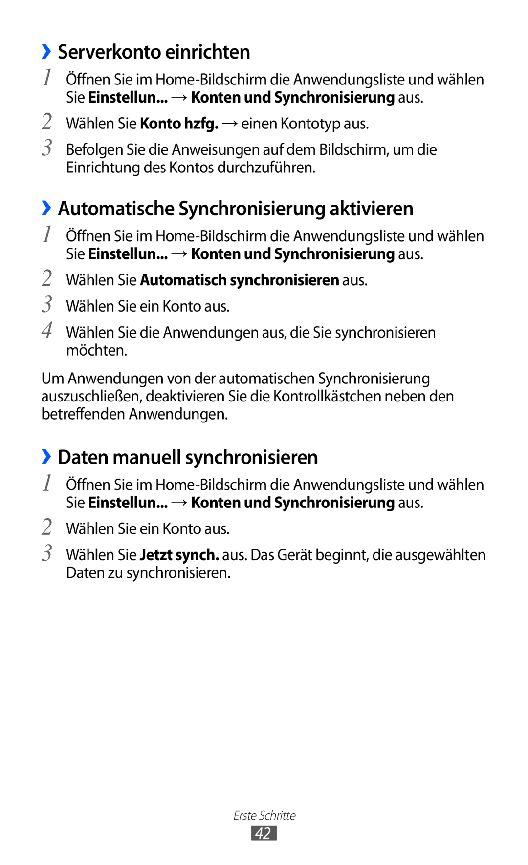 Samsung GT-S7500ABAXEG, GT-S7500CWATUR, GT-S7500ABADBT ››Serverkonto einrichten, ››Automatische Synchronisierung aktivieren 