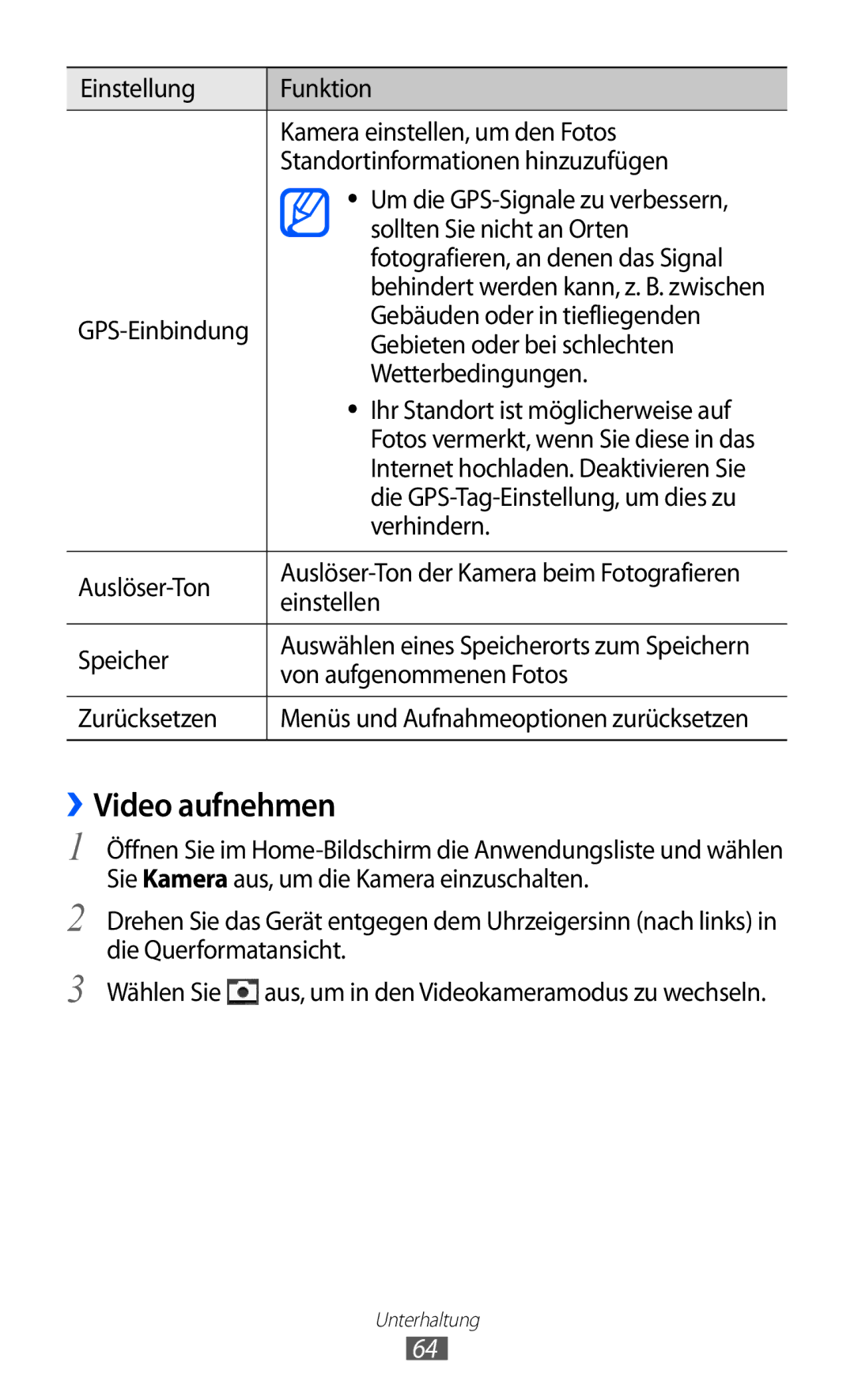 Samsung GT-S7500ABAATO, GT-S7500CWATUR, GT-S7500ABADBT, GT-S7500CWADBT, GT-S7500CWATCL, GT-S7500HKADBT manual ››Video aufnehmen 