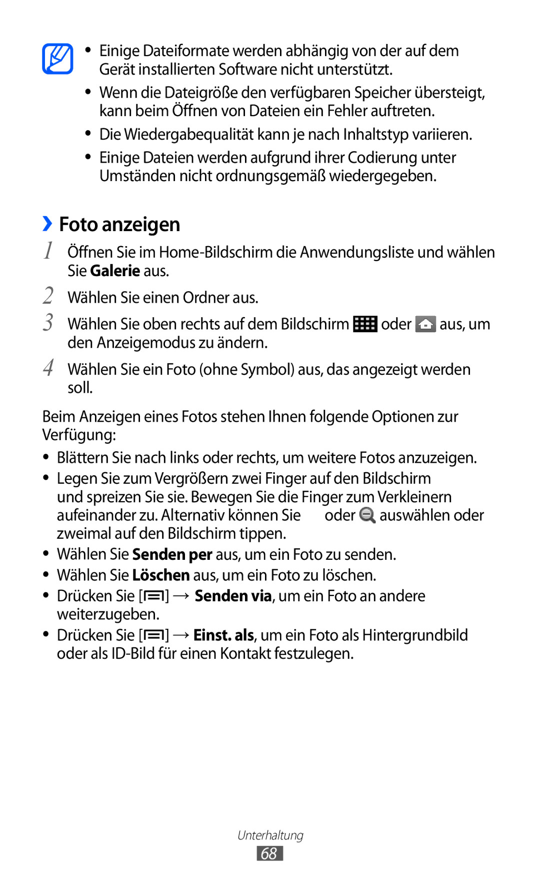 Samsung GT-S7500ABATCL, GT-S7500CWATUR manual ››Foto anzeigen, Die Wiedergabequalität kann je nach Inhaltstyp variieren 