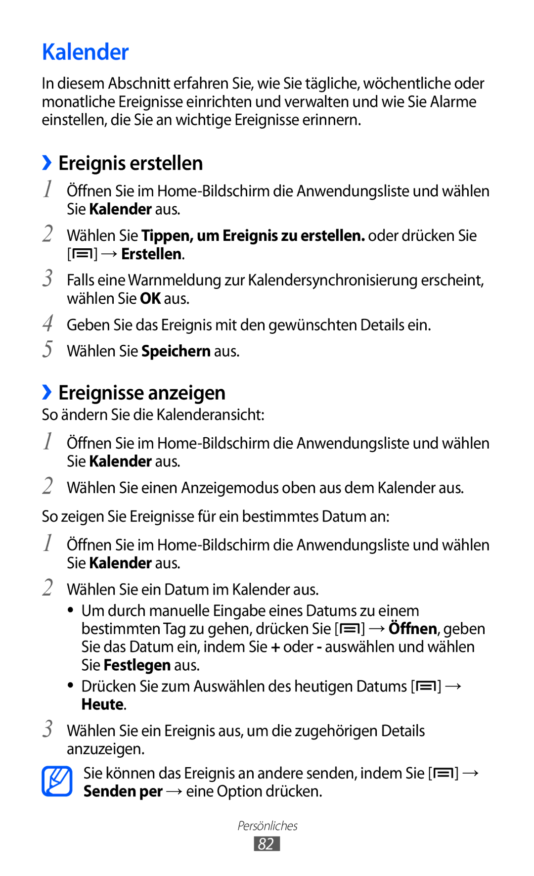 Samsung GT-S7500ABAVD2, GT-S7500CWATUR, GT-S7500ABADBT, GT-S7500CWADBT Kalender, ››Ereignis erstellen, ››Ereignisse anzeigen 