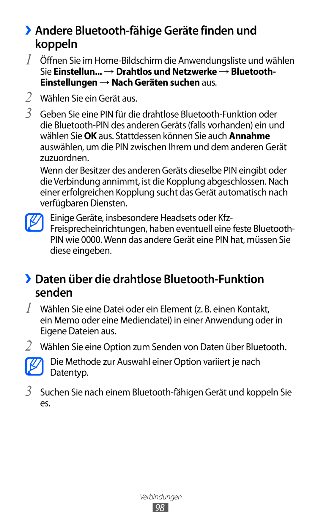 Samsung GT-S7500ABATCL, GT-S7500CWATUR, GT-S7500ABADBT, GT-S7500CWADBT ››Andere Bluetooth-fähige Geräte finden und koppeln 