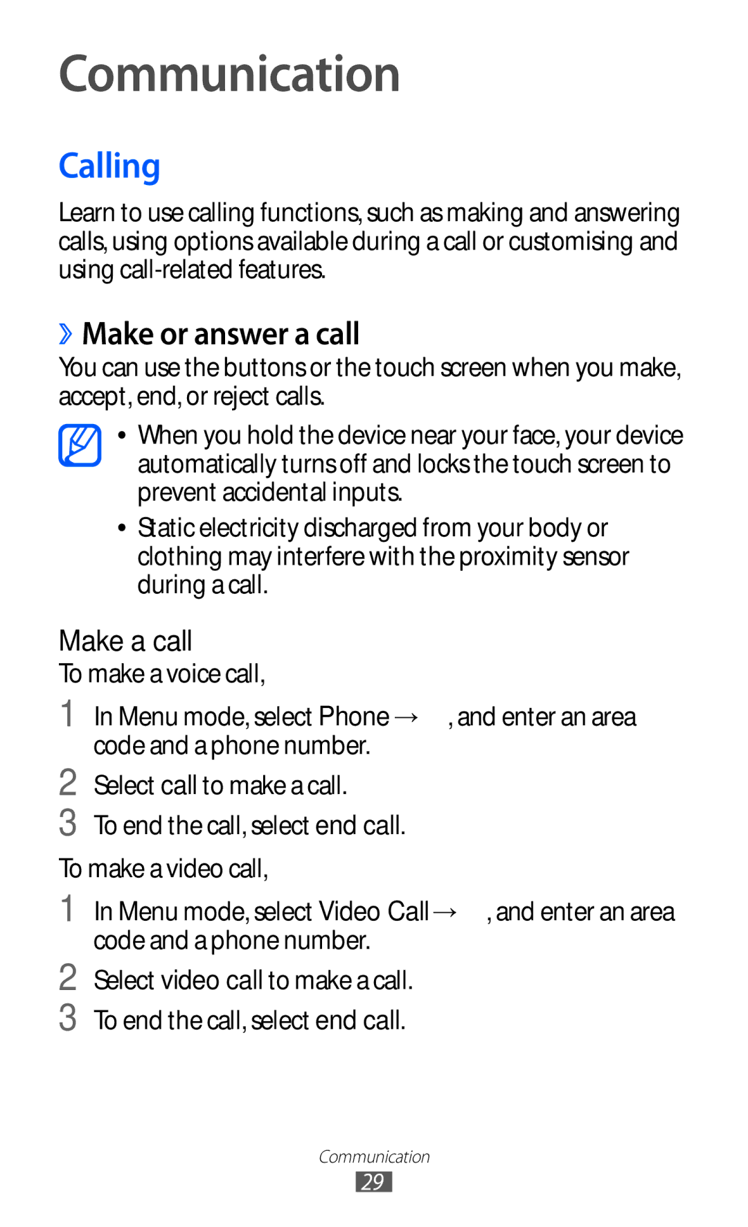 Samsung GT-S7530EAAMTS, GT-S7530EAAO2C, GT-S7530EAAXEZ, GT-S7530EAAPAN manual Communication, Calling, ››Make or answer a call 