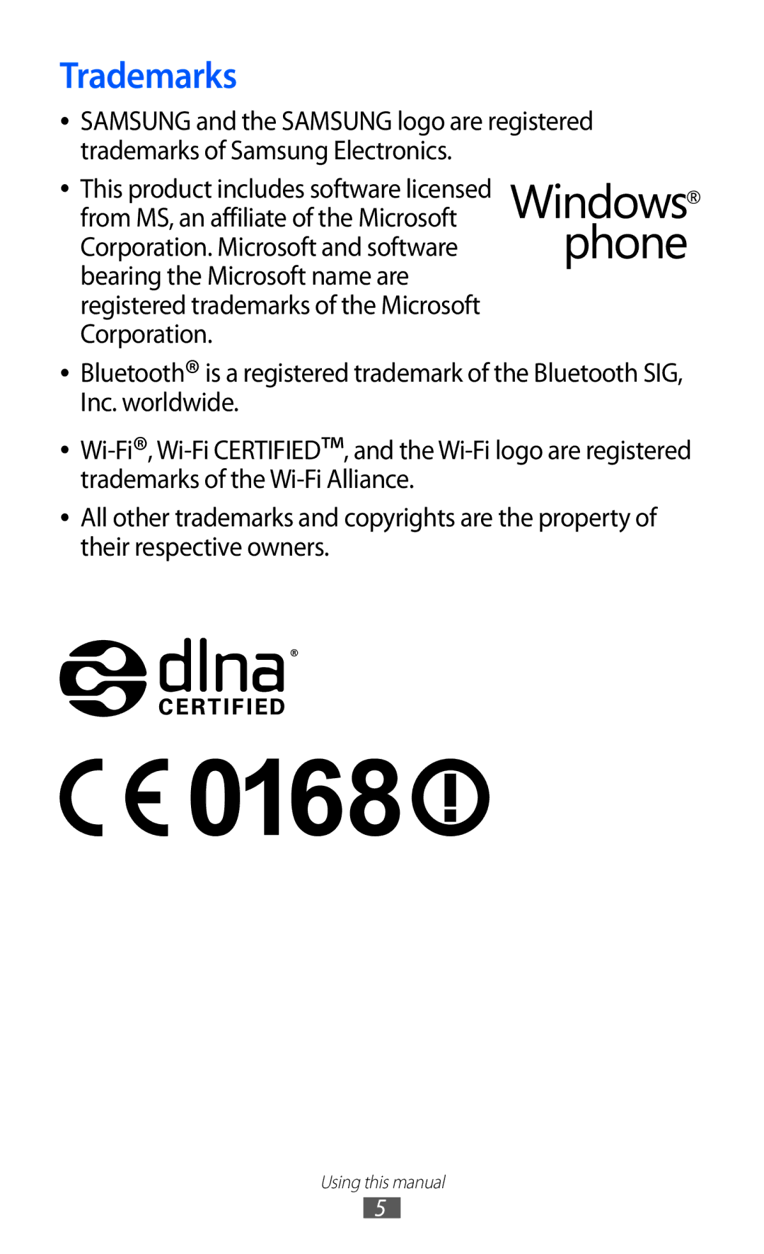 Samsung GT-S7530EAAO2C, GT-S7530EAAXEZ, GT-S7530EAAPAN, GT-S7530EAASER, GT-S7530EAAMTS manual Trademarks 