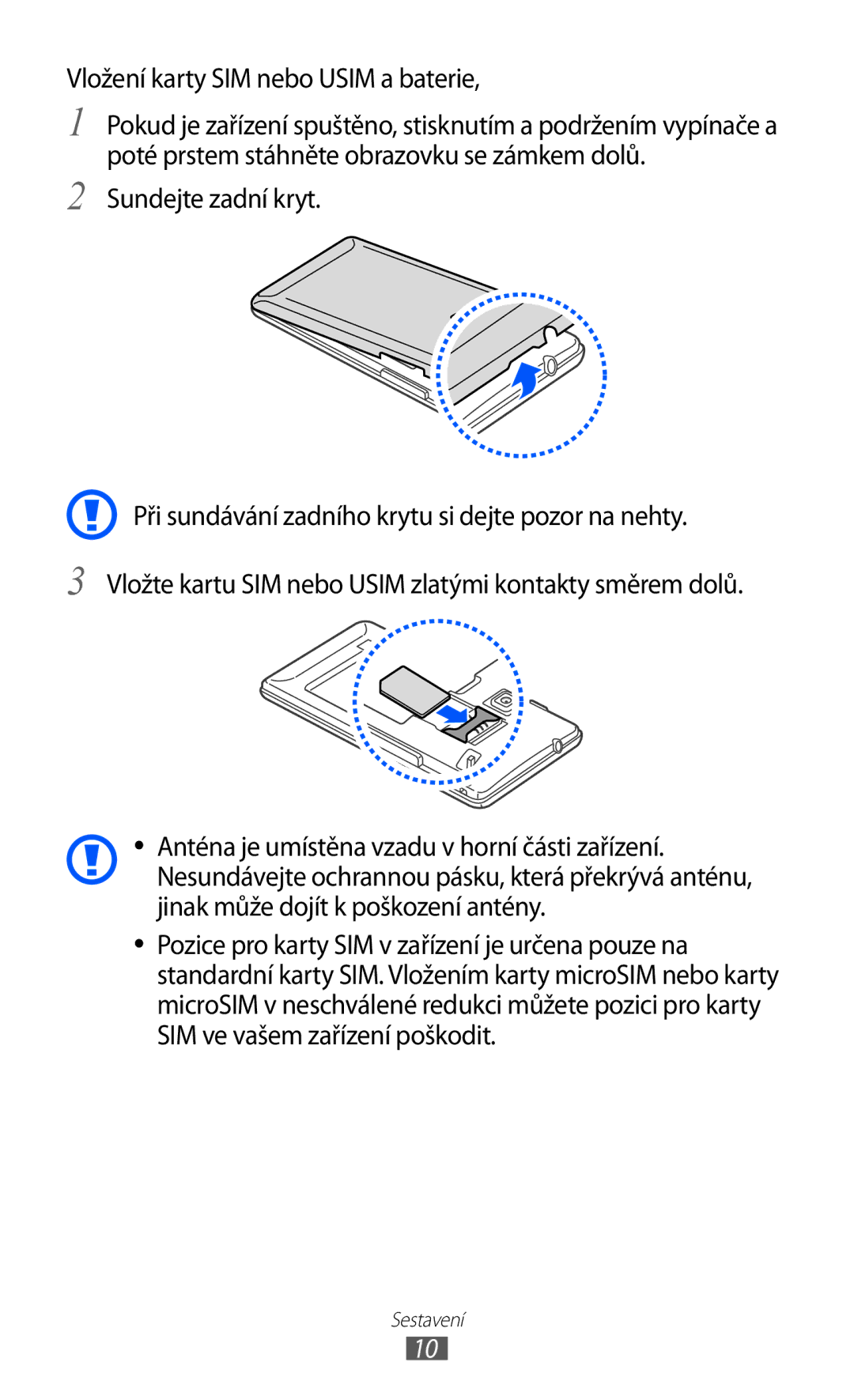 Samsung GT-S7530EAAO2C, GT-S7530EAAXEZ manual Vložení karty SIM nebo Usim a baterie 