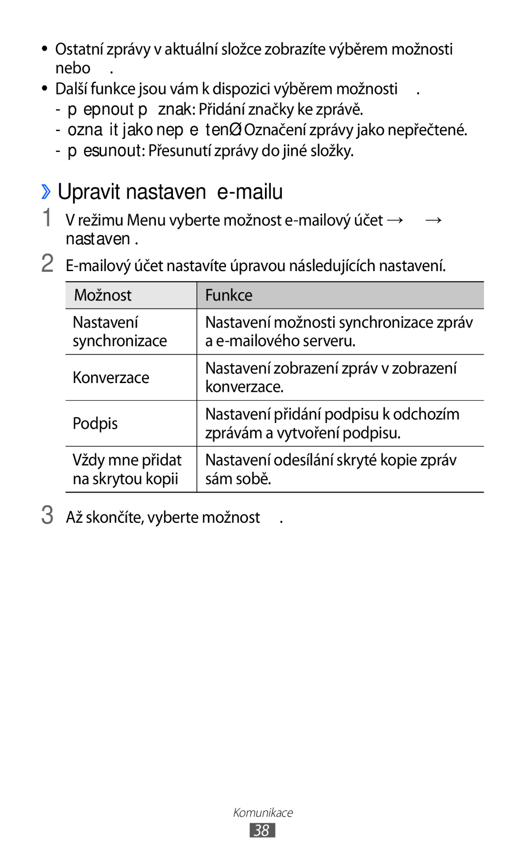 Samsung GT-S7530EAAO2C, GT-S7530EAAXEZ manual ››Upravit nastavení e-mailu 