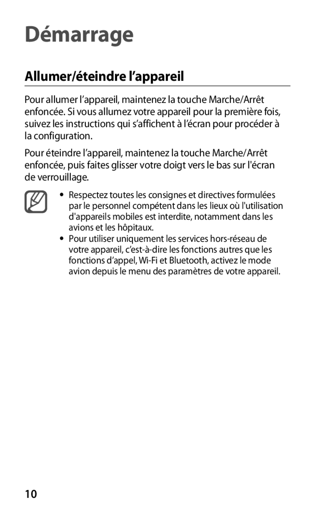 Samsung GT-S7530EAAXEF manual Démarrage, Allumer/éteindre l’appareil 