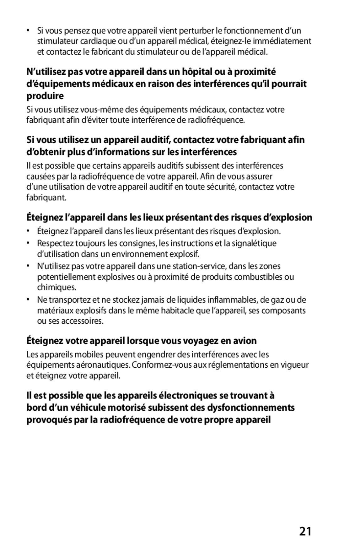 Samsung GT-S7530EAAXEF manual Éteignez votre appareil lorsque vous voyagez en avion 