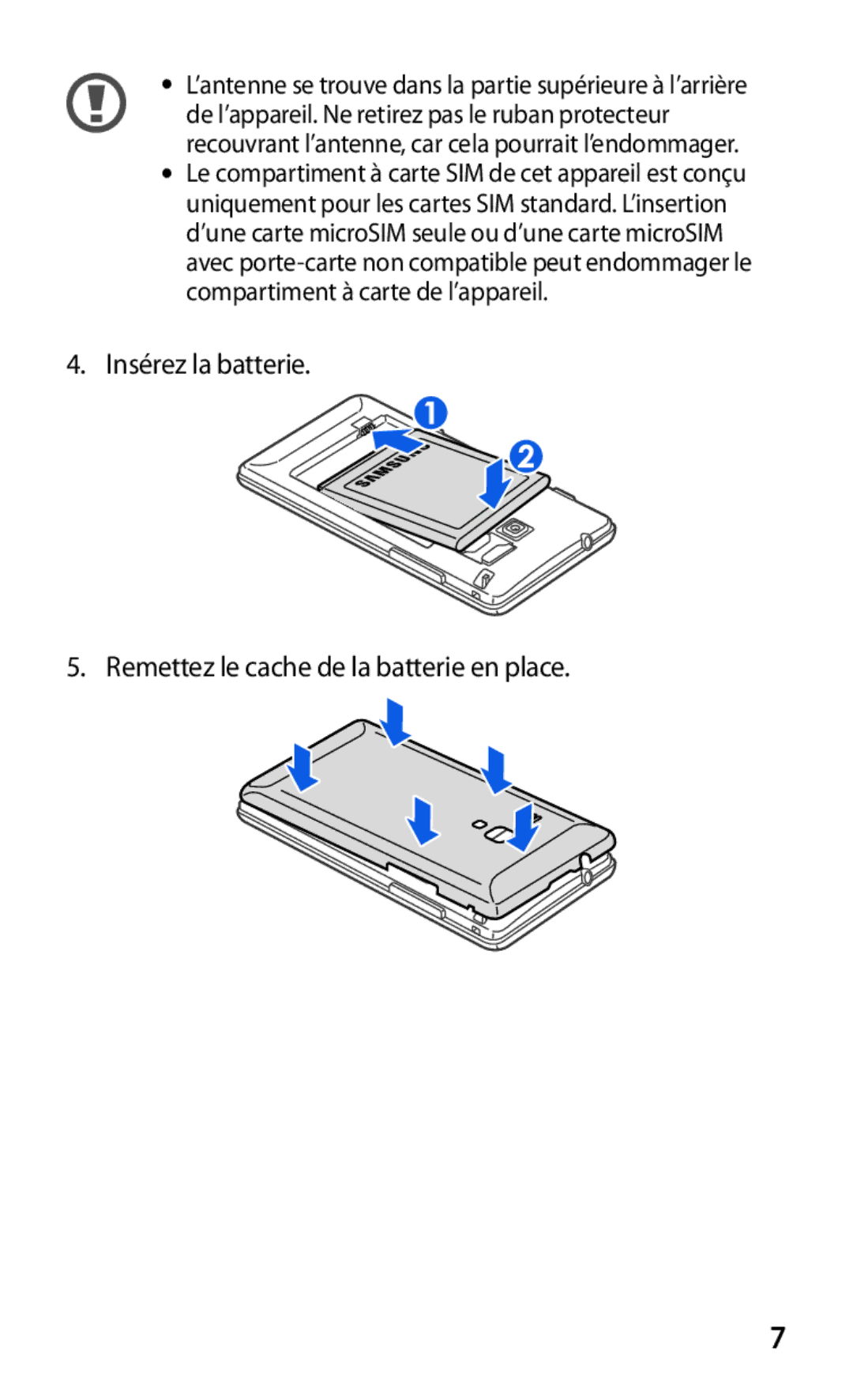 Samsung GT-S7530EAAXEF manual ’antenne se trouve dans la partie supérieure à l’arrière 