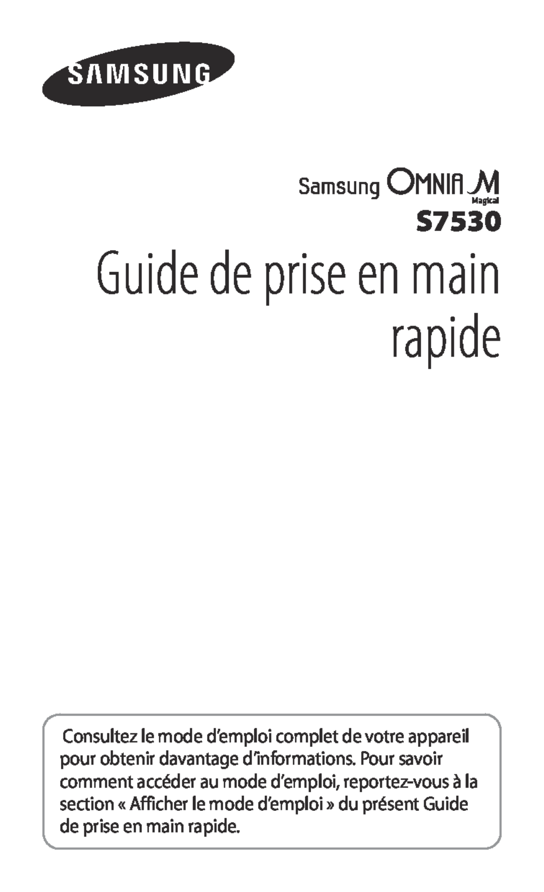 Samsung GT-S7530EAAXEF manual Guide de prise en main rapide 