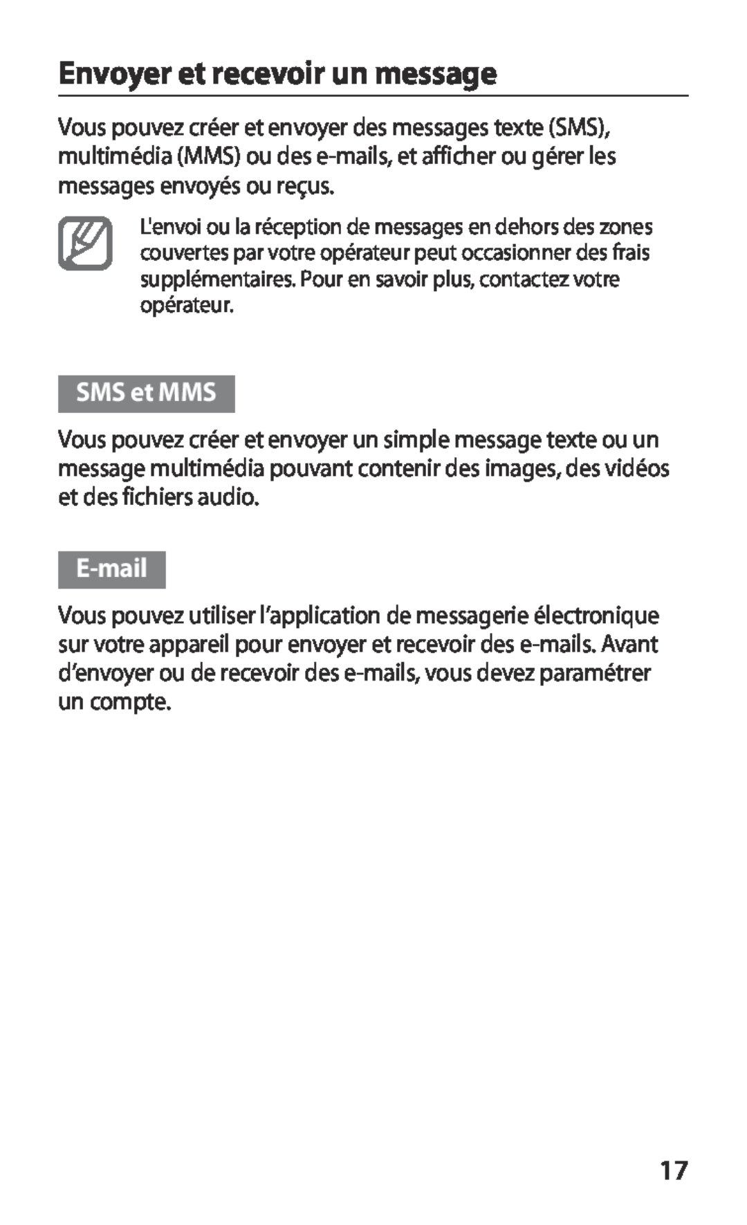 Samsung GT-S7530EAAXEF manual Envoyer et recevoir un message, SMS et MMS, E-mail 